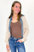 Indigo Edge Denim Contrast Button Down Cardigan Sweater - FINAL SALE - Madison and Mallory
