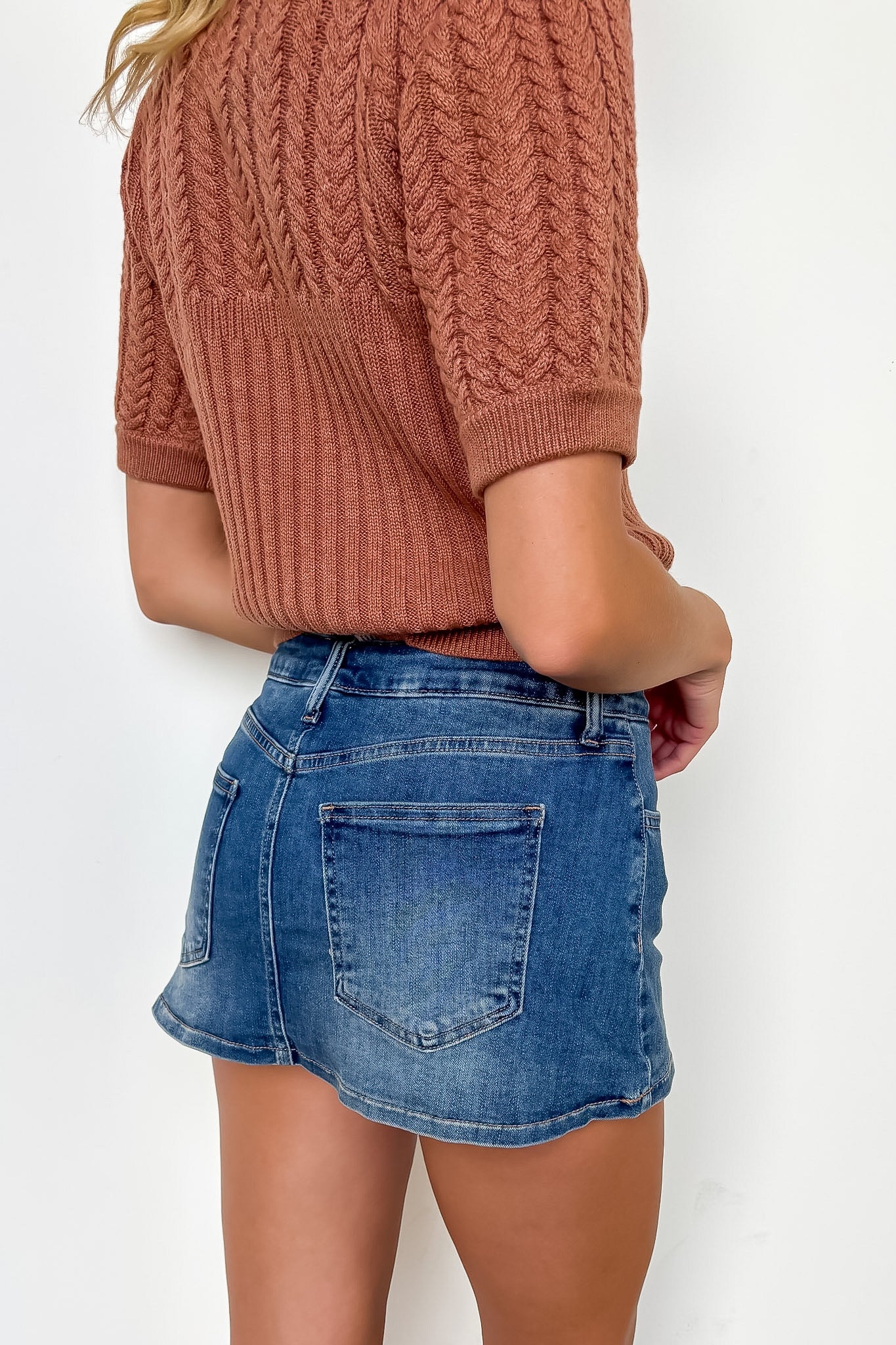 Indigo Structure Seam Detail Denim Skort - Madison and Mallory
