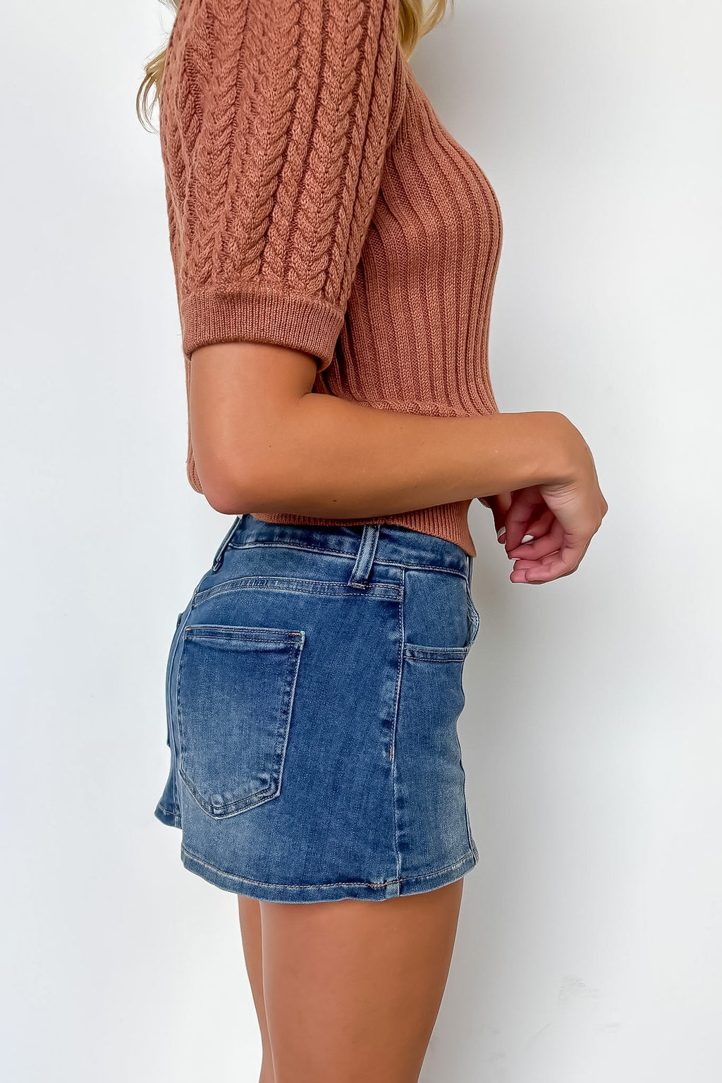 Indigo Structure Seam Detail Denim Skort - Madison and Mallory