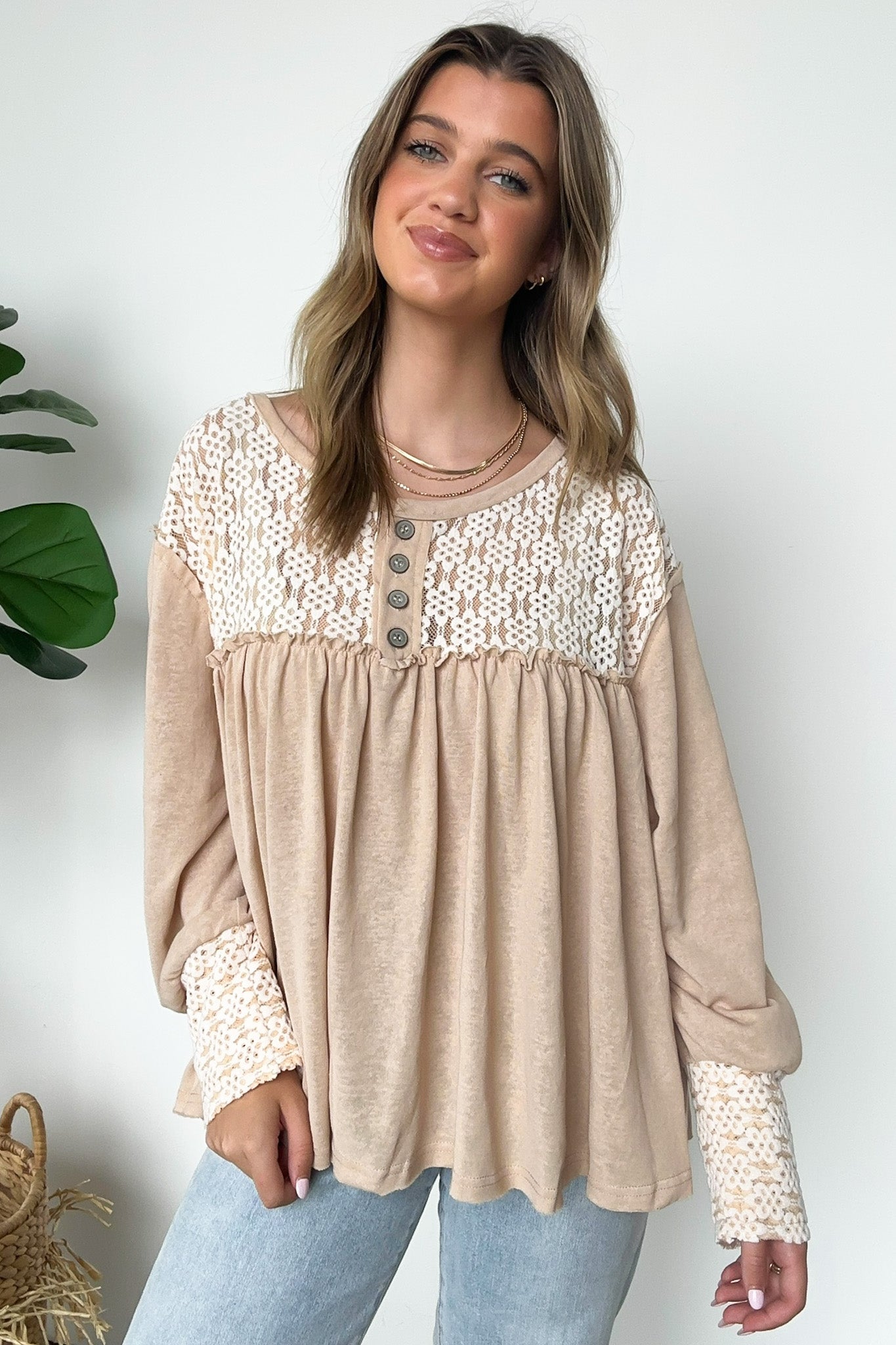  Ines Lace Contrast Flowy Top - FINAL SALE - Madison and Mallory