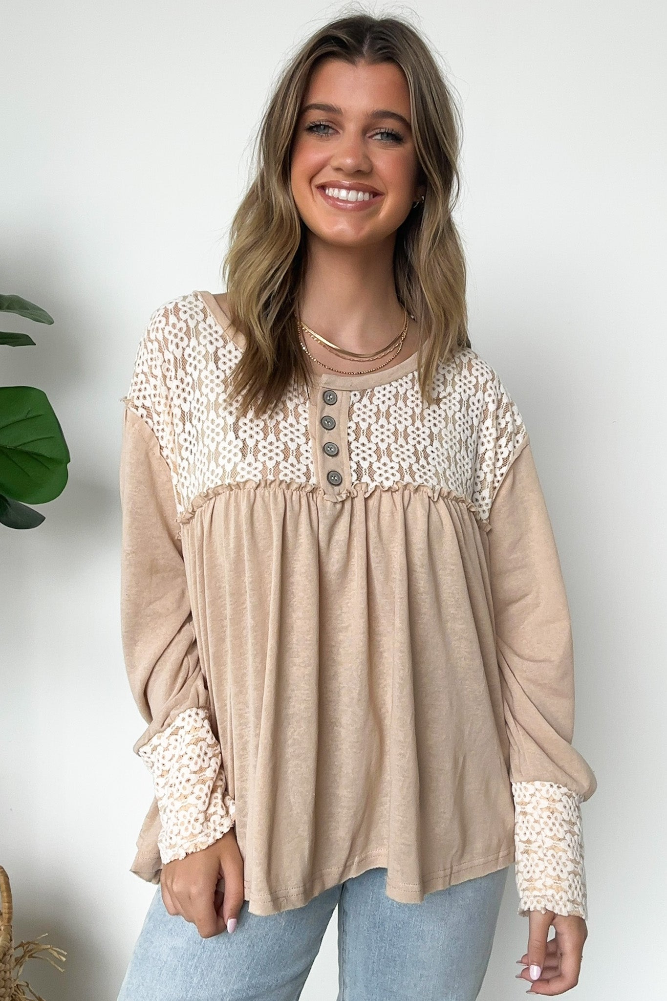  Ines Lace Contrast Flowy Top - FINAL SALE - Madison and Mallory