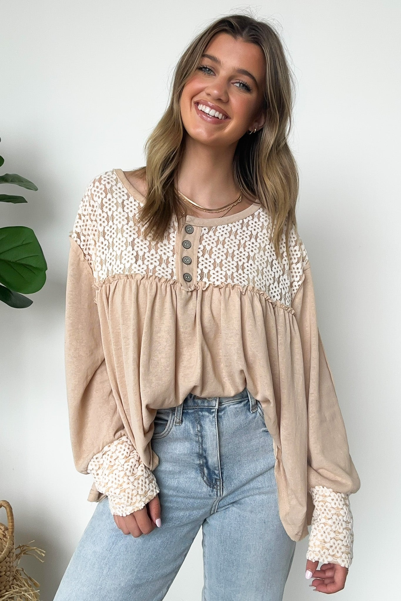  Ines Lace Contrast Flowy Top - FINAL SALE - Madison and Mallory