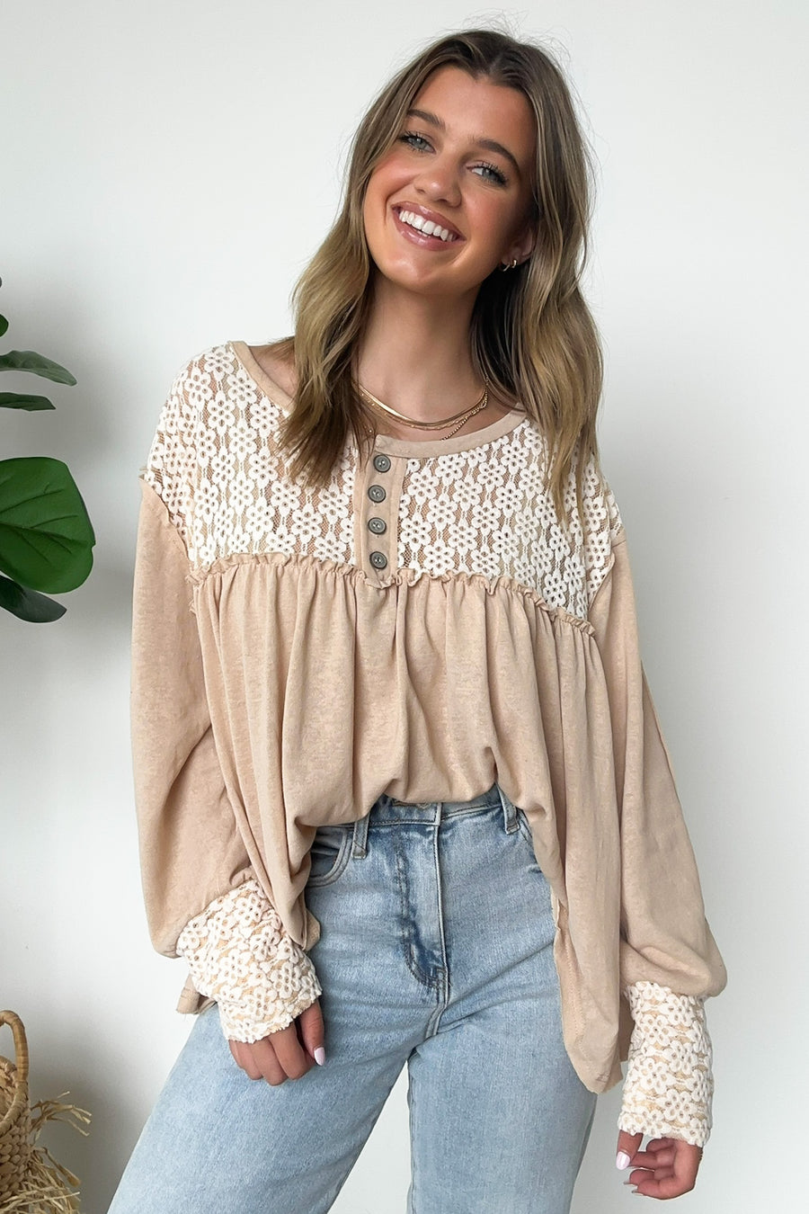  Ines Lace Contrast Flowy Top - Madison and Mallory