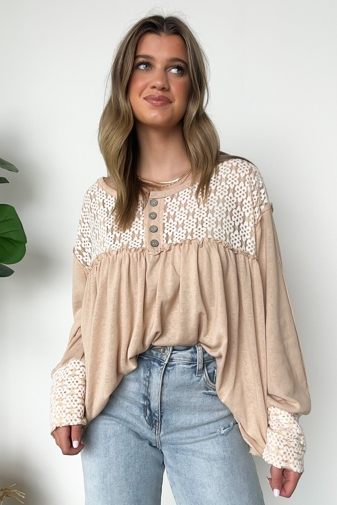  Ines Lace Contrast Flowy Top - FINAL SALE - Madison and Mallory