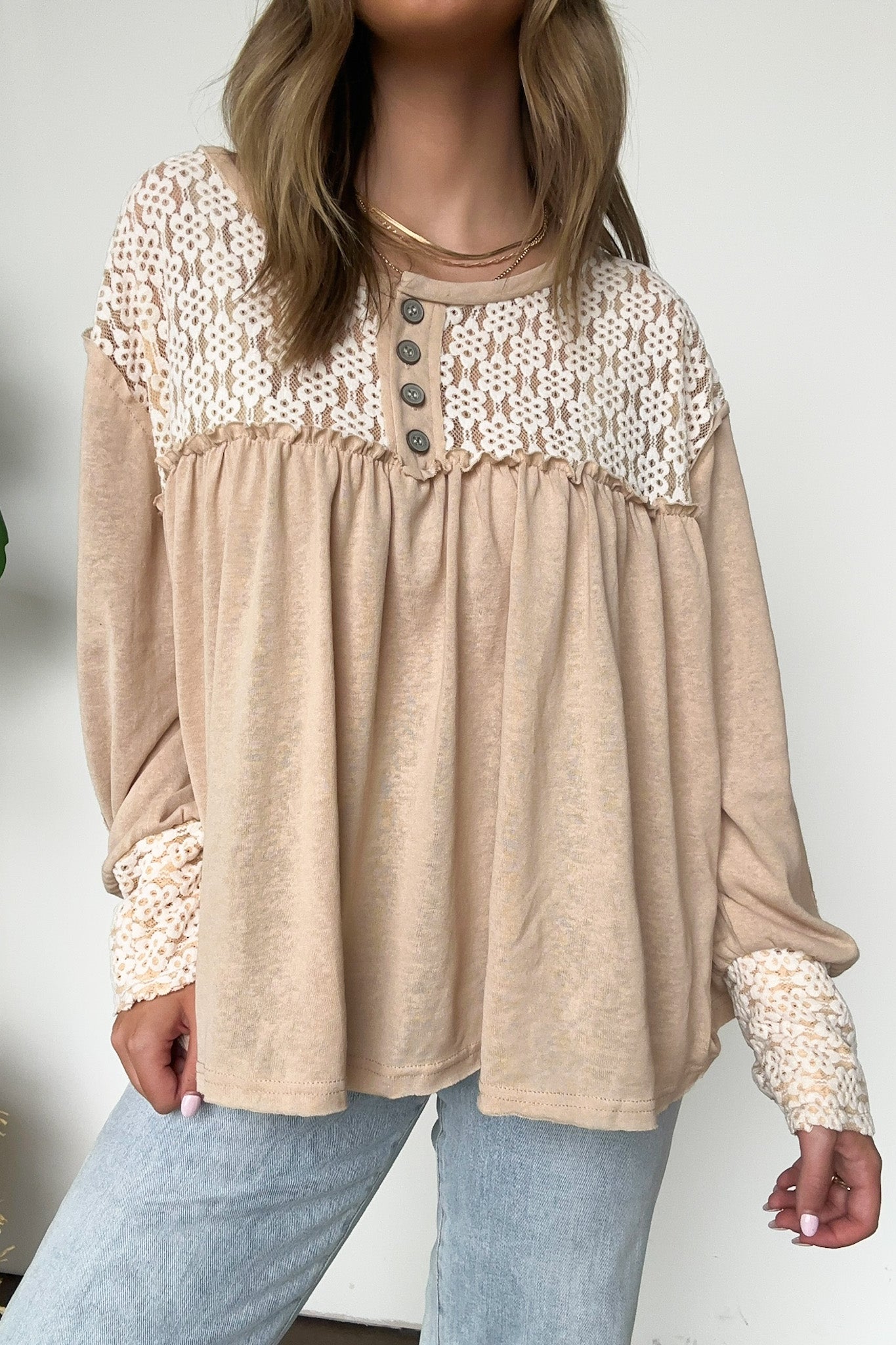  Ines Lace Contrast Flowy Top - FINAL SALE - Madison and Mallory