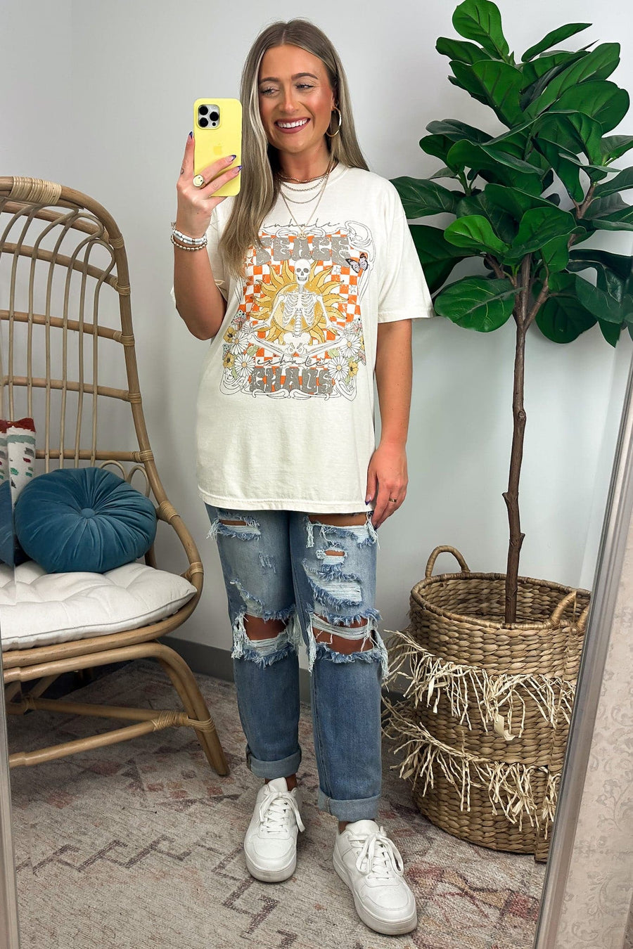  Inhale Peace Exhale Chaos Skeleton Vintage Oversized Graphic Tee - FINAL SALE - Madison and Mallory