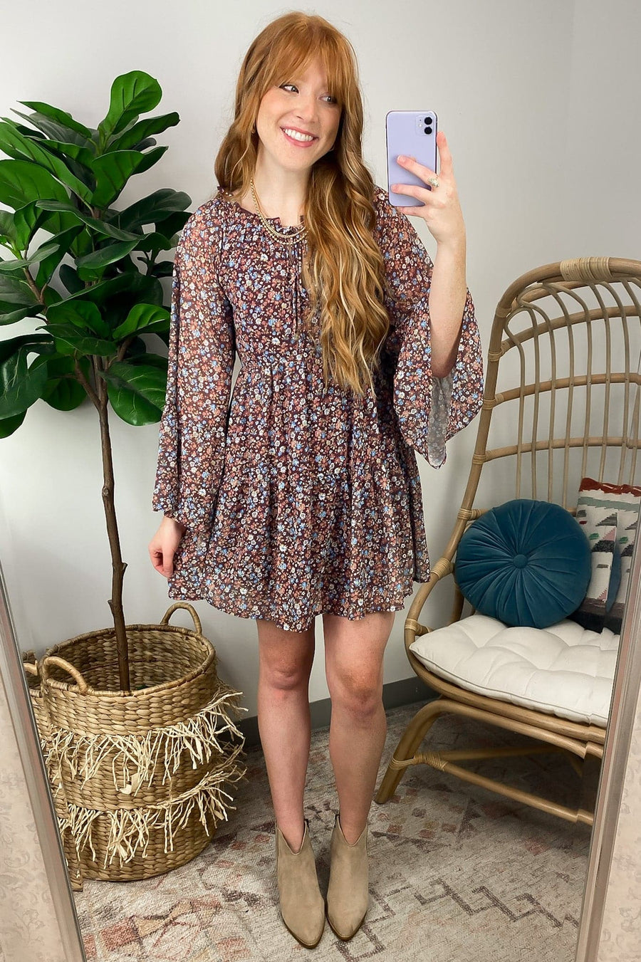 Instinctive Impression Floral Print Bell Sleeve Dress - FINAL SALE - Madison and Mallory