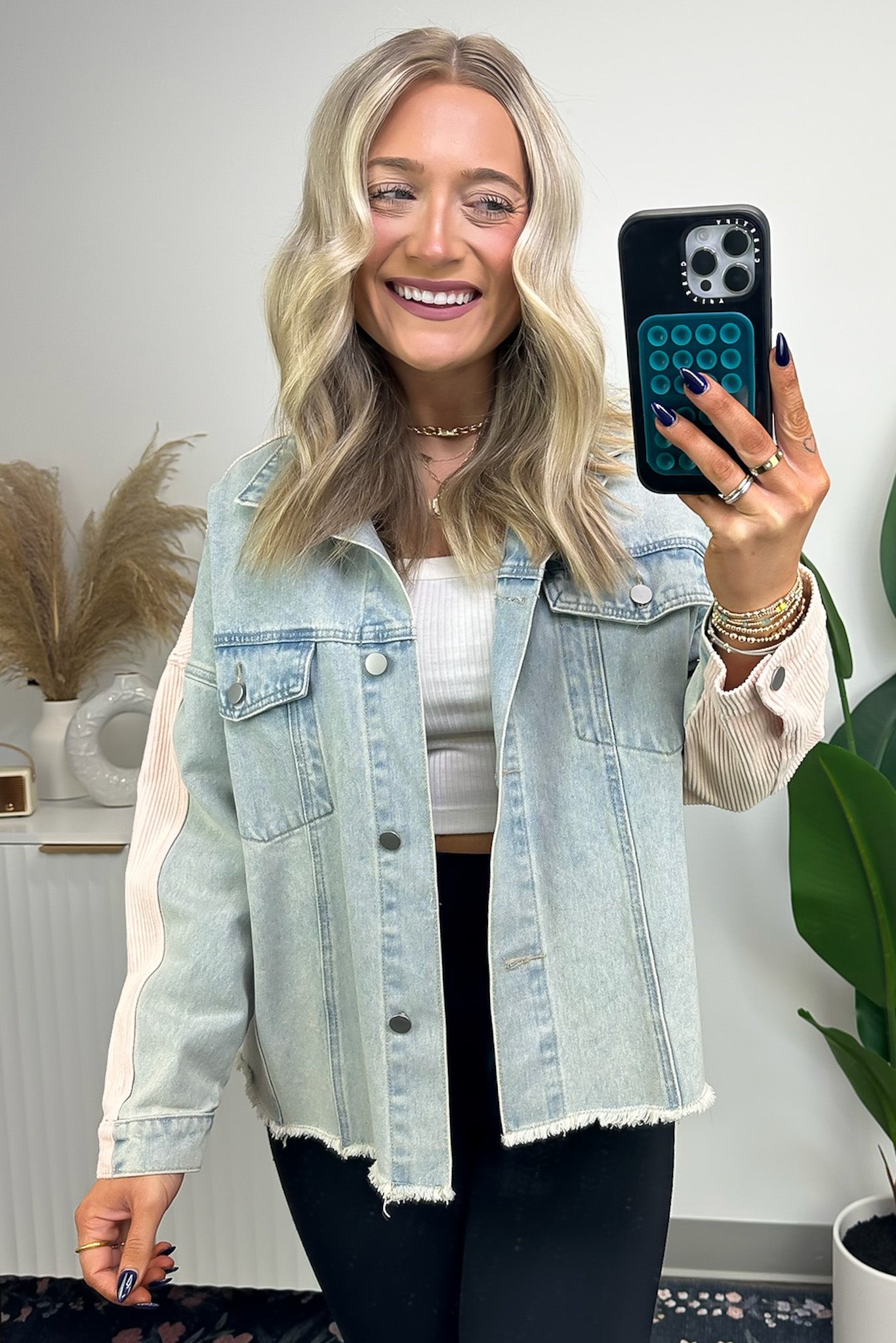 Intuitive Imagination Corduroy Contrast Denim Jacket - Madison and Mallory