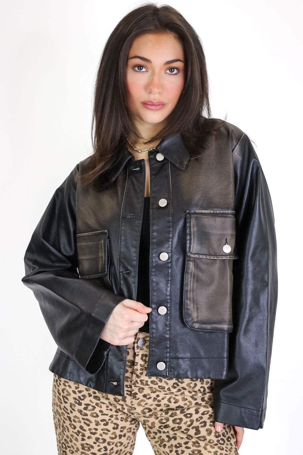Invite Only Washed Faux Leather Jacket - Madison and Mallory