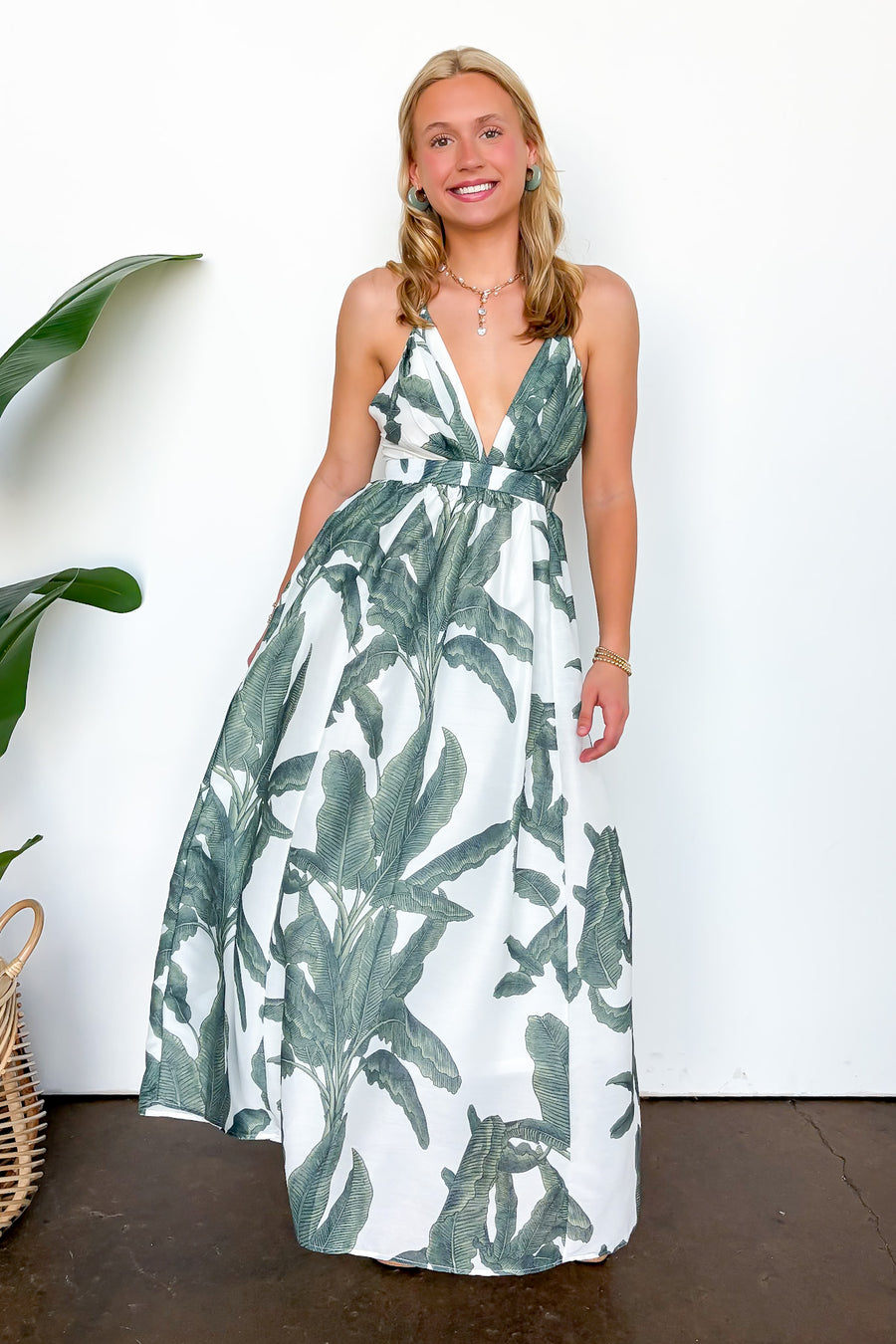 Island Escape Tropical Print Maxi Dress