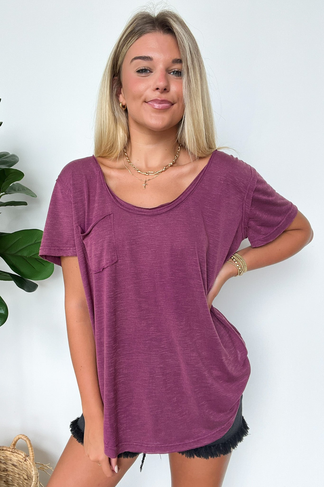 Jadyn Scoop Neck Relaxed Pocket Tee - FINAL SALE - Madison and Mallory