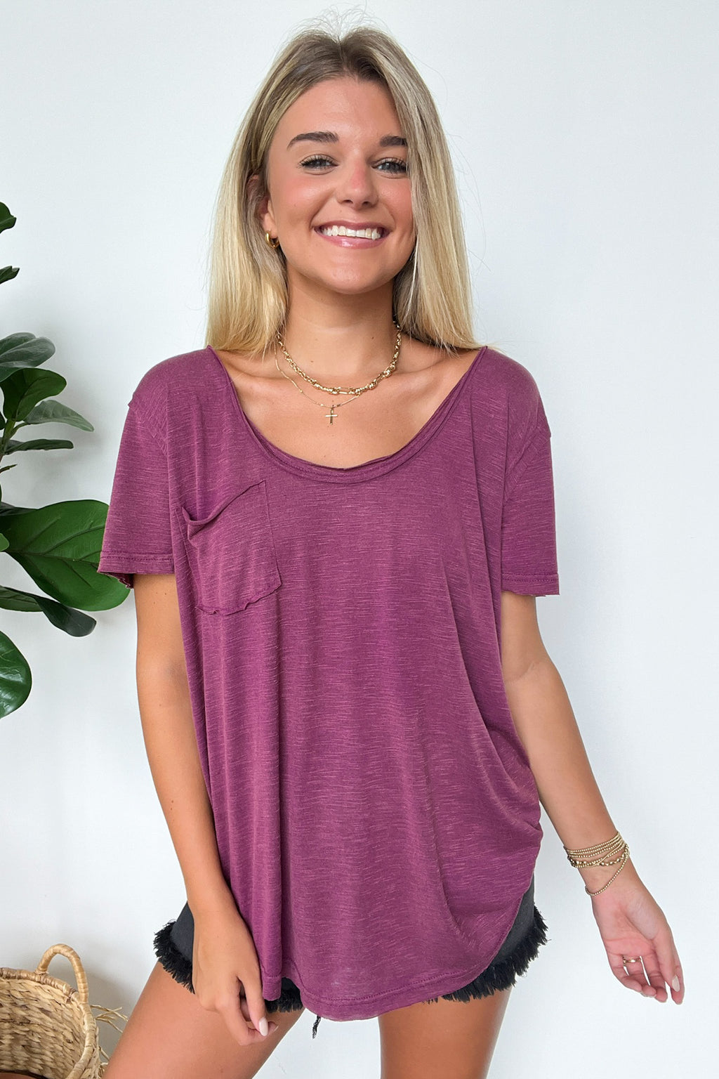 Jadyn Scoop Neck Relaxed Pocket Tee - FINAL SALE - Madison and Mallory