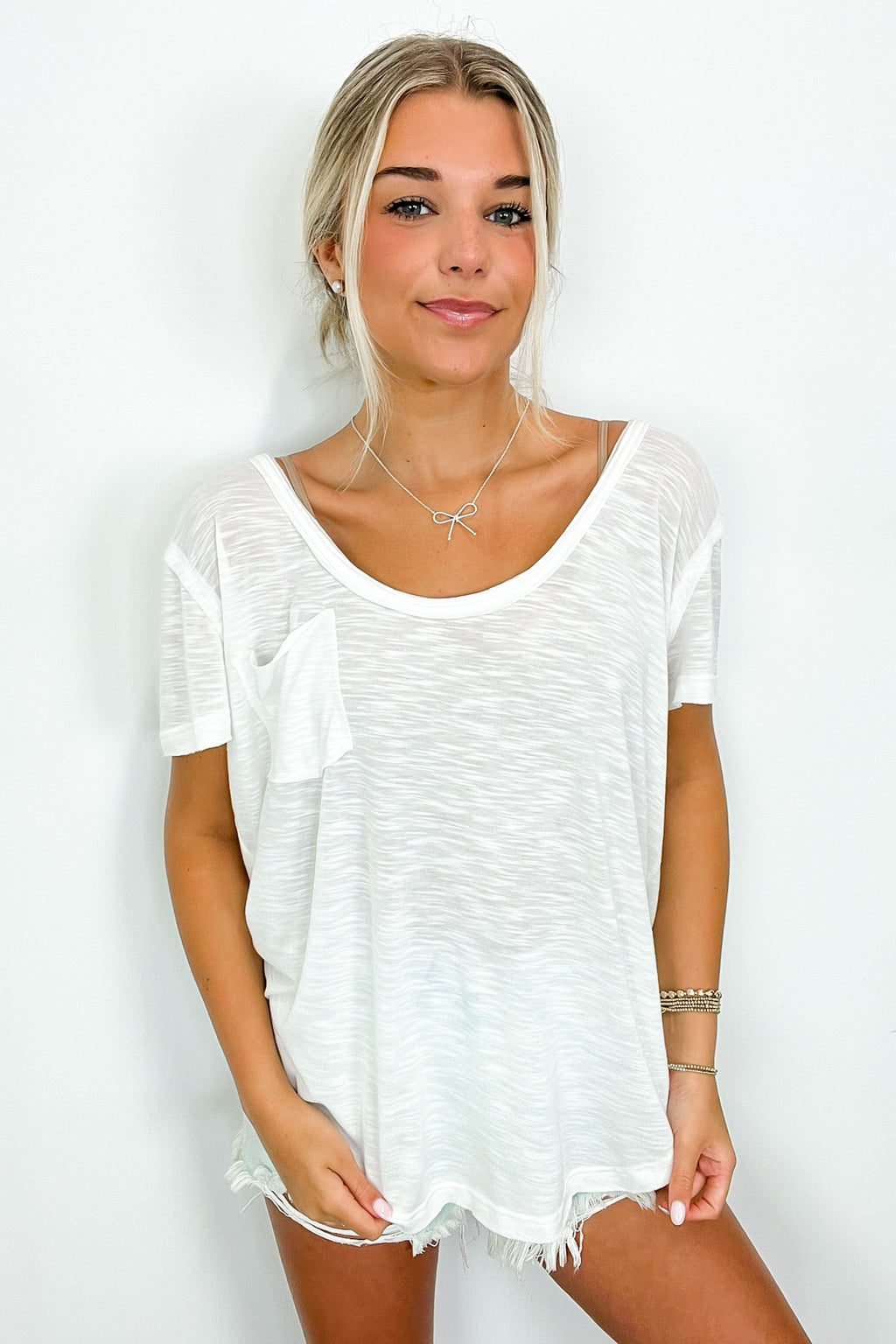 Off White / S Jadyn Scoop Neck Relaxed Pocket Tee - FINAL SALE - Madison and Mallory