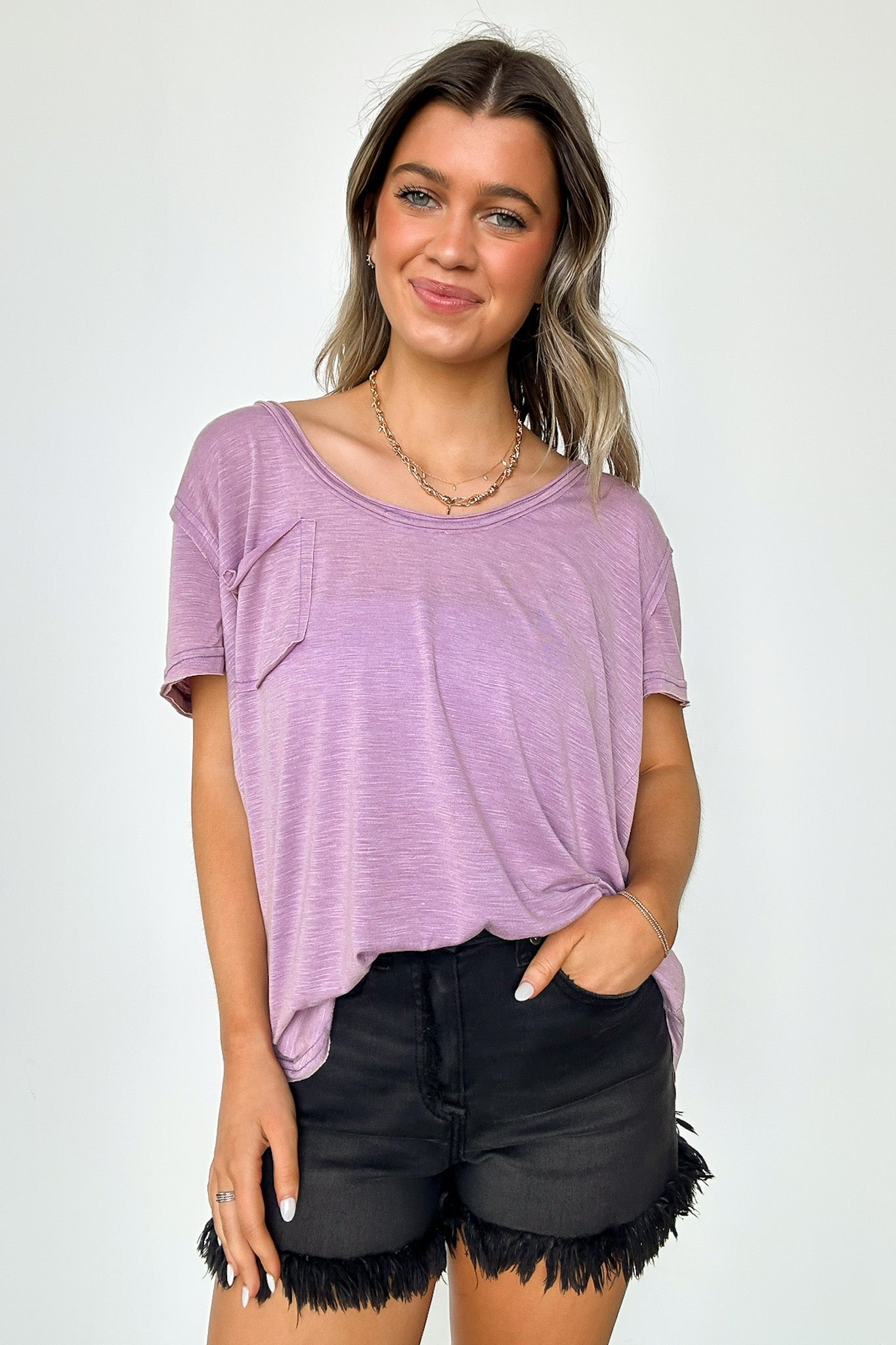  Jadyn Scoop Neck Relaxed Pocket Tee - BACK IN STOCK - Madison and Mallory