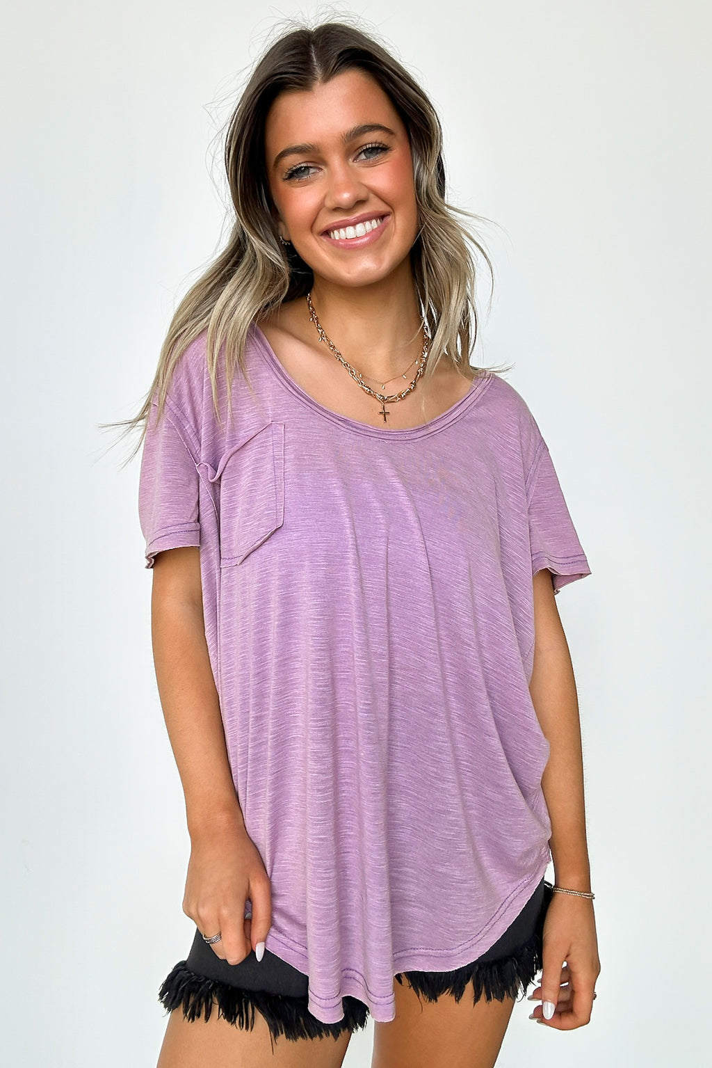 Lilac Purple / S Jadyn Scoop Neck Relaxed Pocket Tee - FINAL SALE - Madison and Mallory