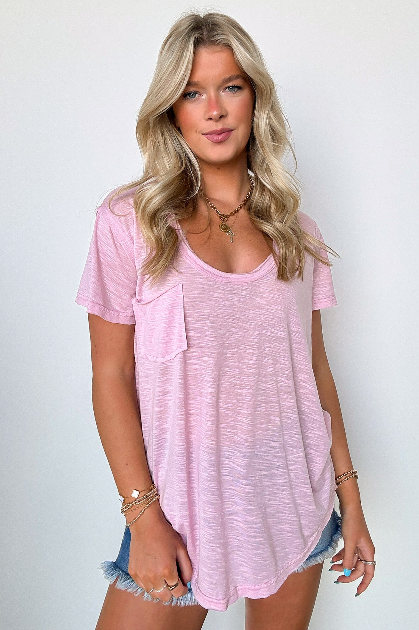 Candy Pink / S Jadyn Scoop Neck Relaxed Pocket Tee - BACK IN STOCK - Madison and Mallory