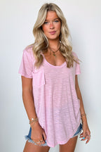 Candy Pink / S Jadyn Scoop Neck Relaxed Pocket Tee - FINAL SALE - Madison and Mallory
