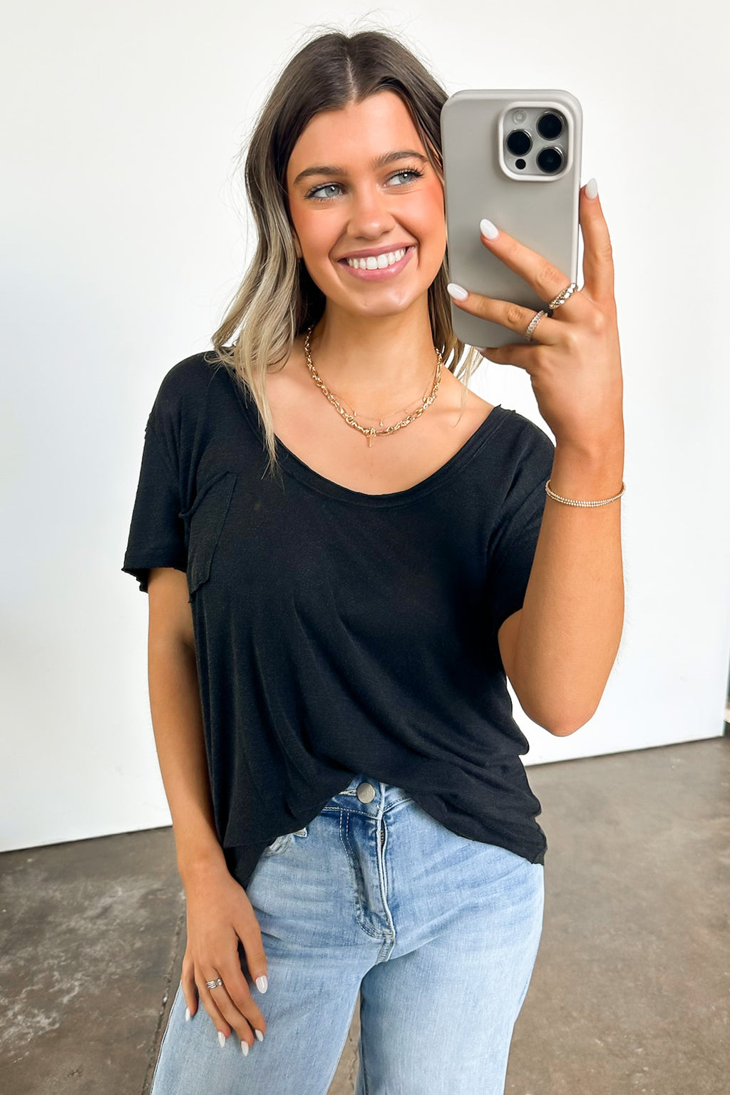 Jadyn Scoop Neck Relaxed Pocket Tee - FINAL SALE - Madison and Mallory