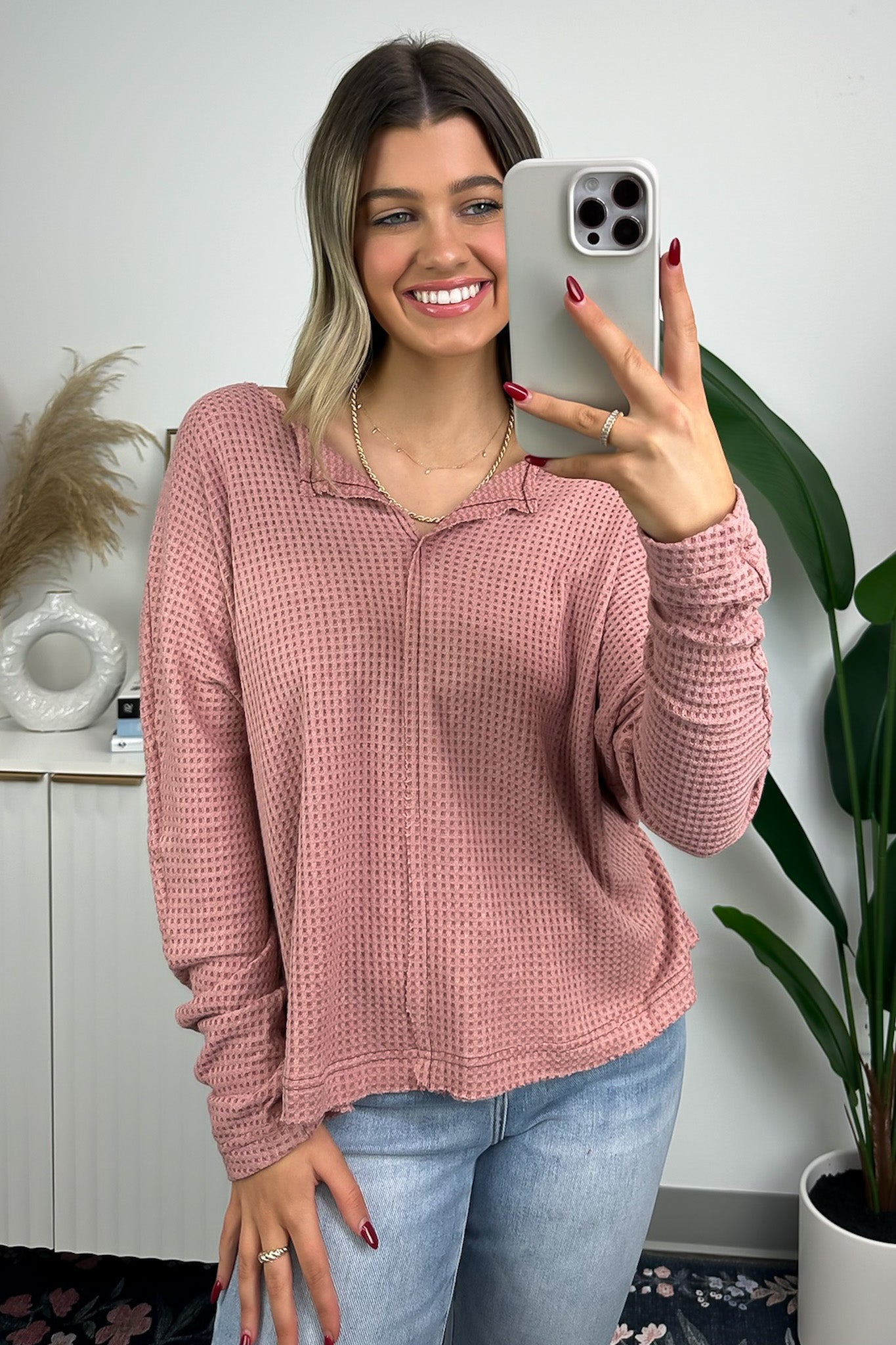 Sienna / S Jakota Split Neck Thermal Top - FINAL SALE - Madison and Mallory