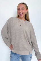 Mocha / S Janay Oversized Contrast Knit Pullover - FINAL SALE - Madison and Mallory