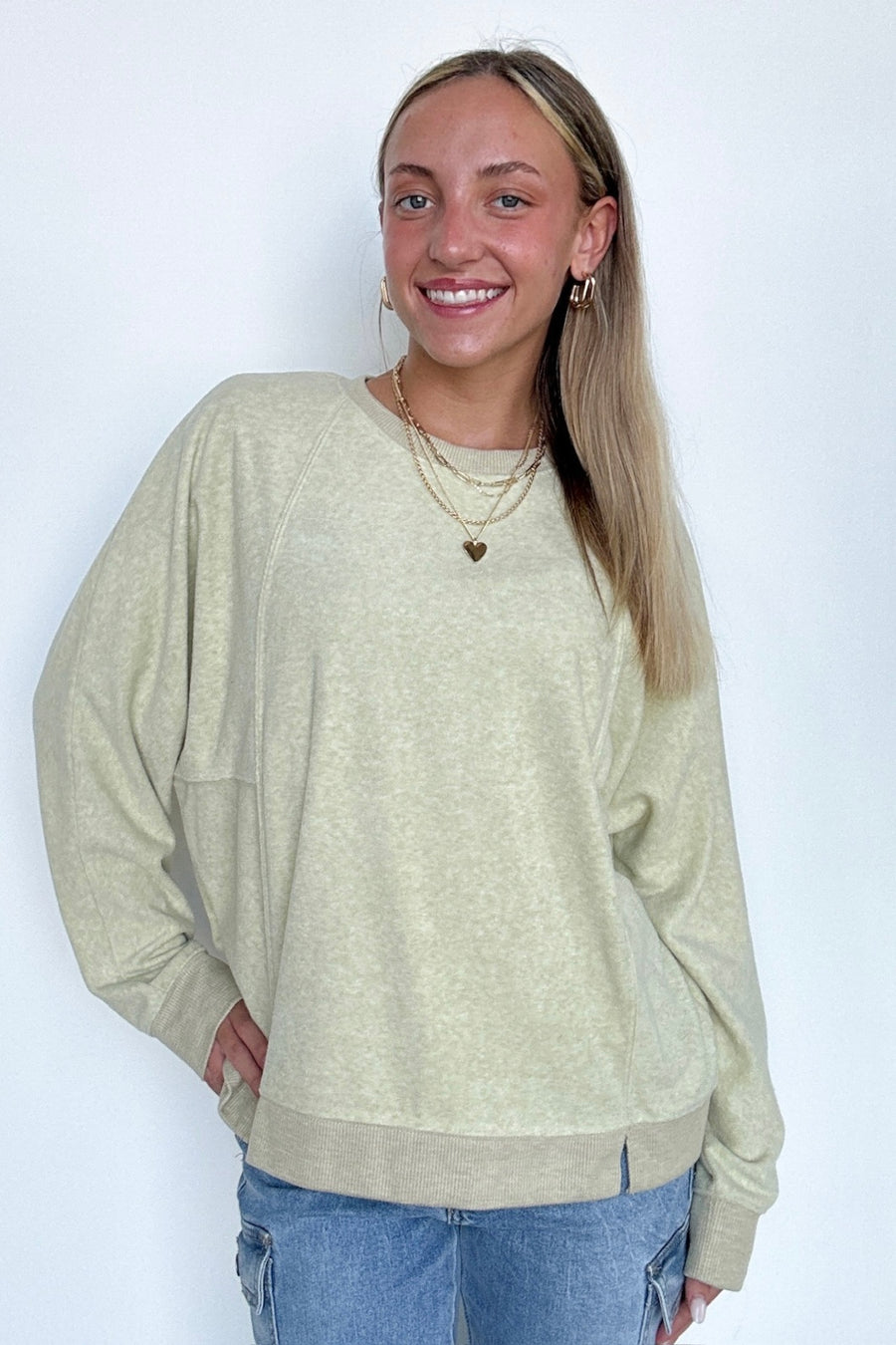 Apple Green / S Janay Oversized Contrast Knit Pullover - Madison and Mallory