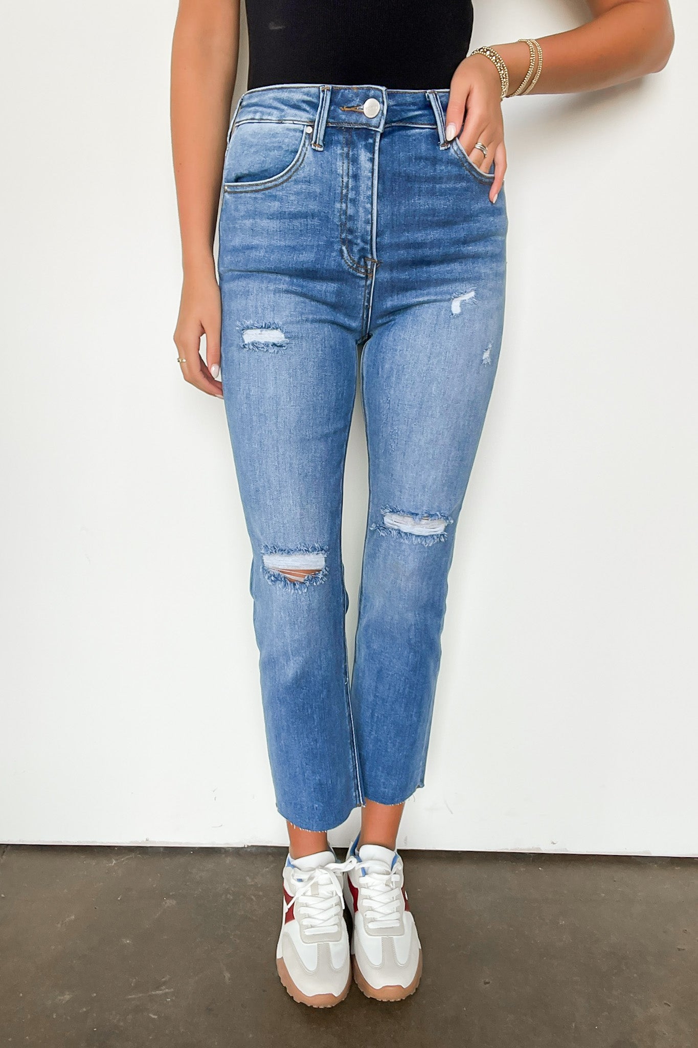  Janeska High Rise Distressed Slim Straight Jeans - Madison and Mallory