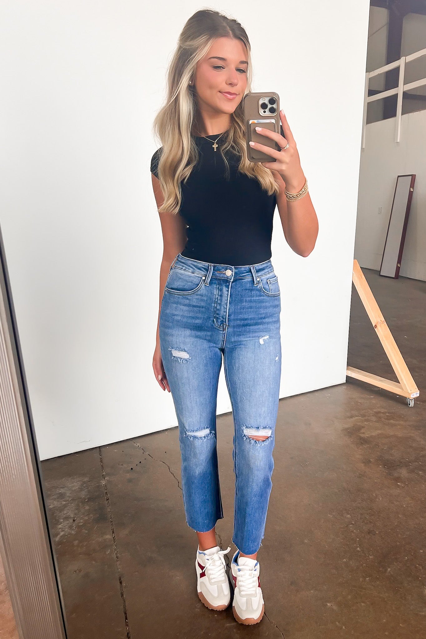  Janeska High Rise Distressed Slim Straight Jeans - Madison and Mallory