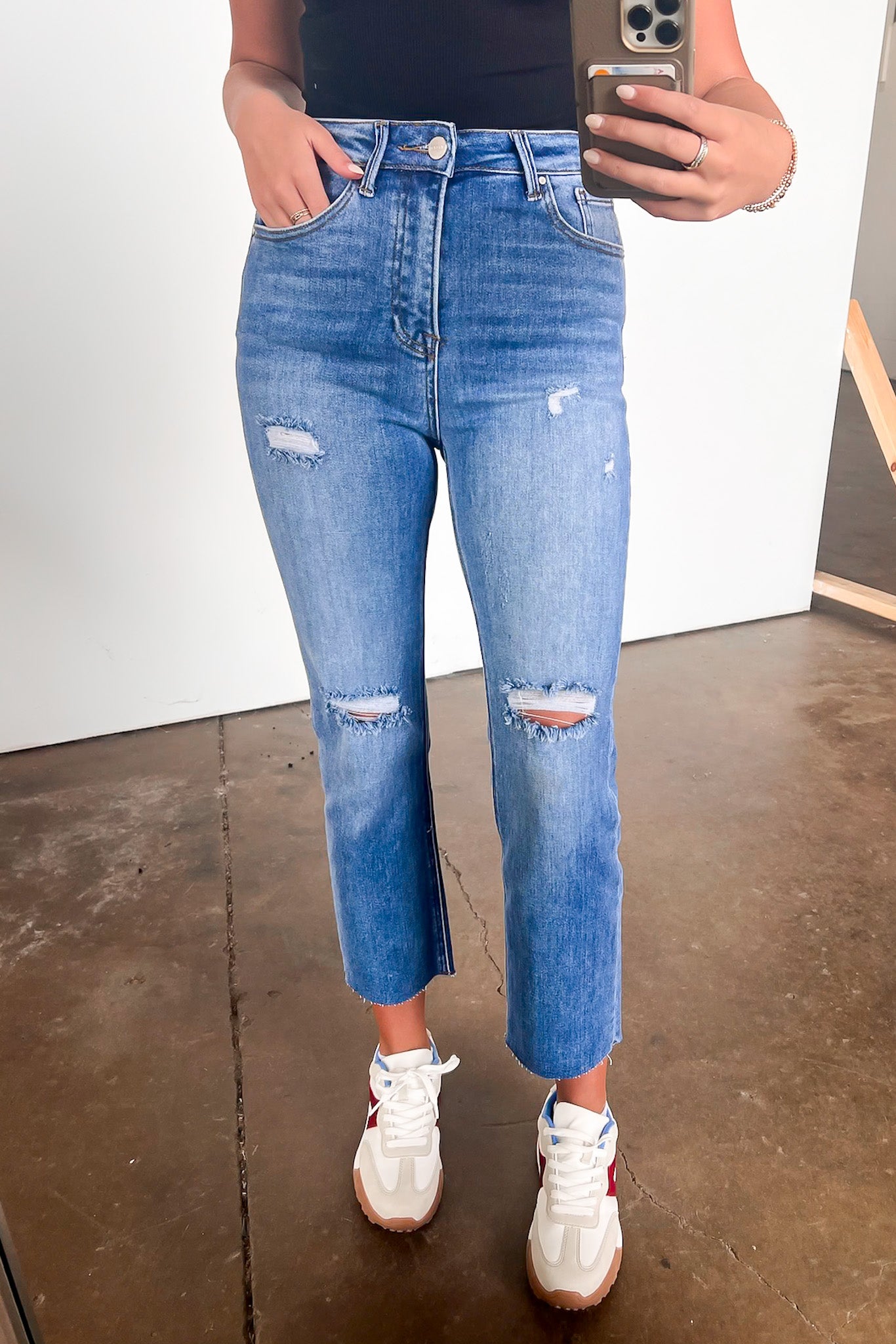  Janeska High Rise Distressed Slim Straight Jeans - Madison and Mallory