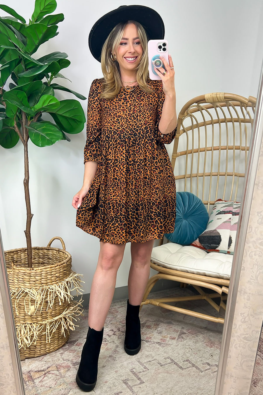  Janina Animal Print Babydoll Dress - Madison and Mallory