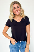 Black / S Jayme V-Neck Short Sleeve Top - FINAL SALE - Madison and Mallory