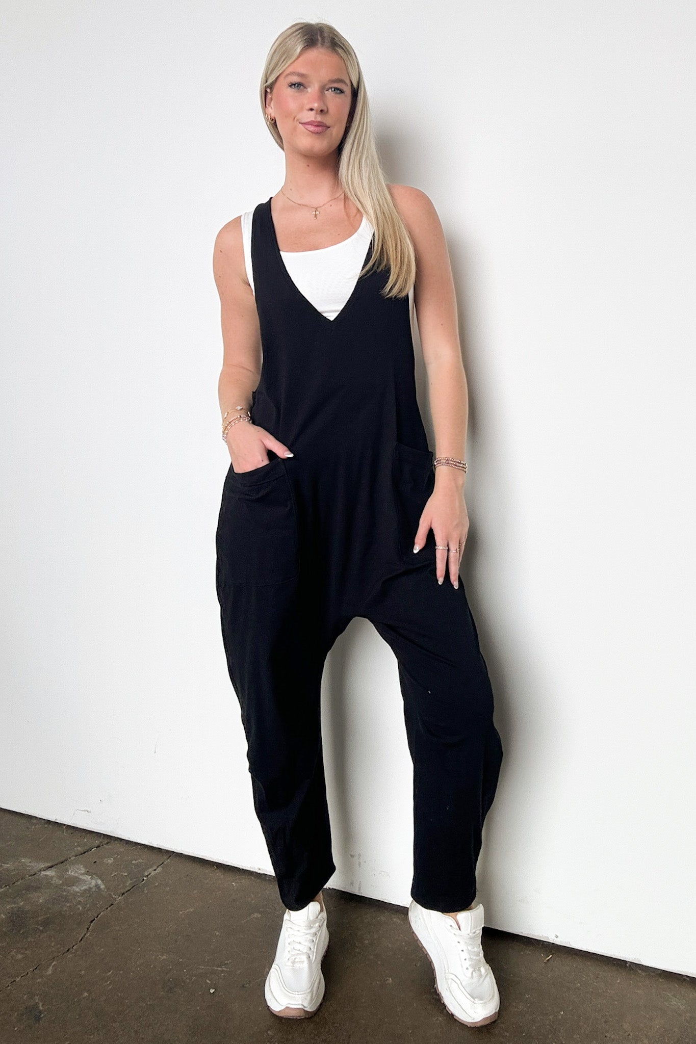 Black / S Jeayne Relaxed Fit V-Neck Jumpsuit - Madison and Mallory