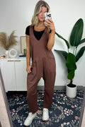 Mocha / S Jeayne Relaxed Fit V-Neck Jumpsuit - FINAL SALE - Madison and Mallory