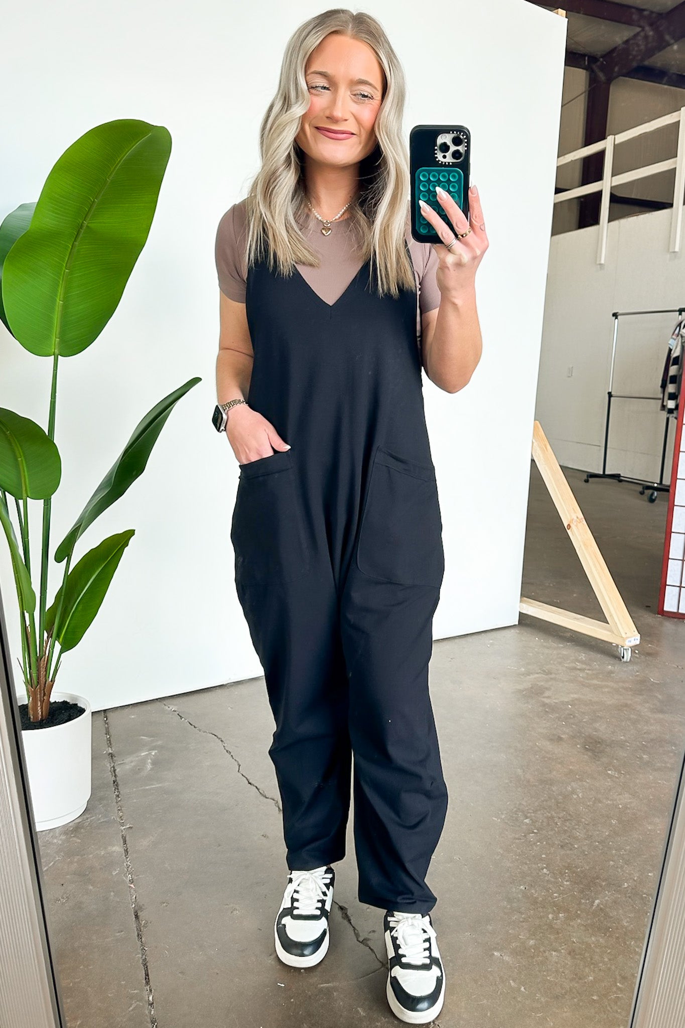 Black / S Jeayne Relaxed Fit V-Neck Jumpsuit - Madison and Mallory