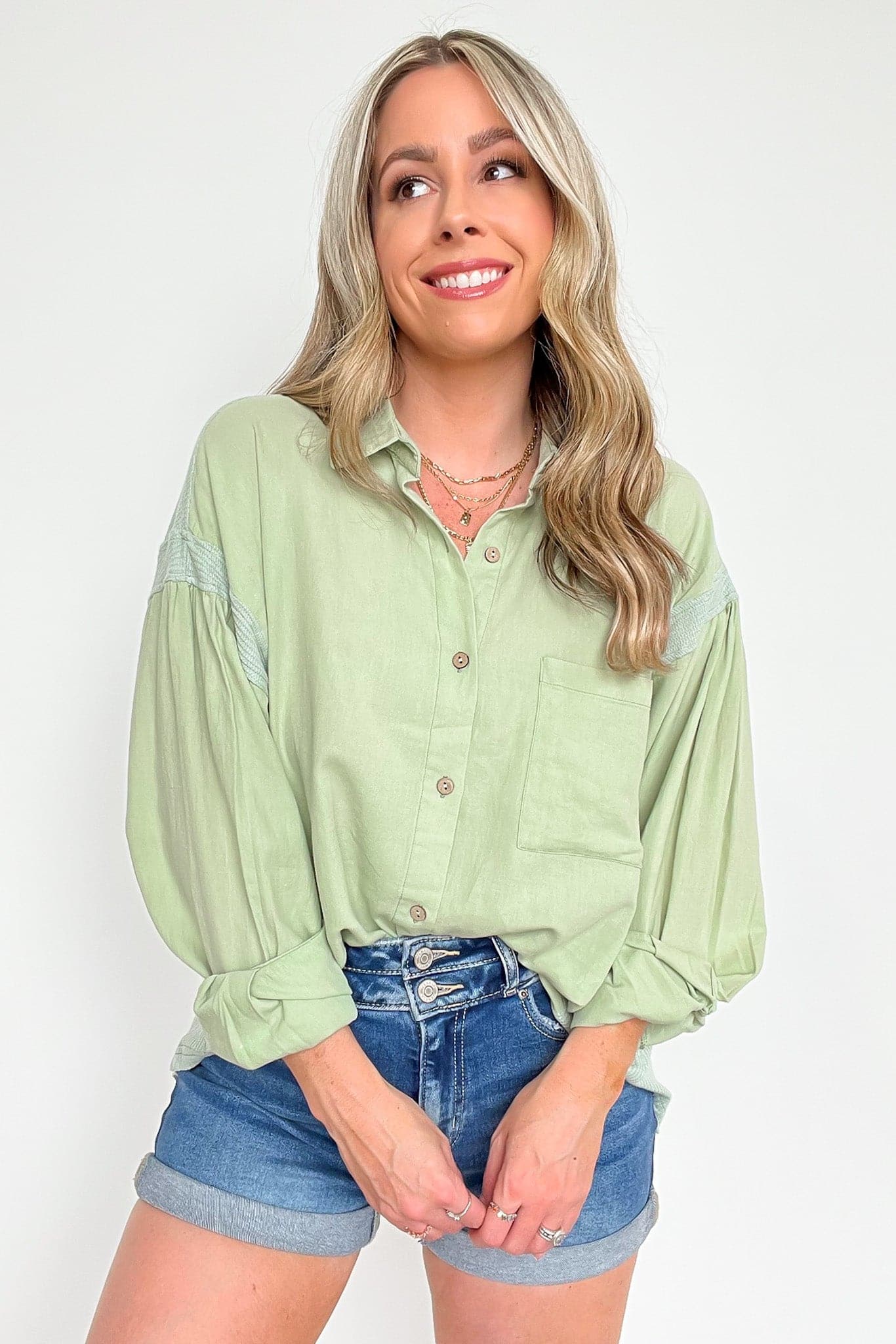 Sage / S Jemmah Long Sleeve Button Top - FINAL SALE - Madison and Mallory