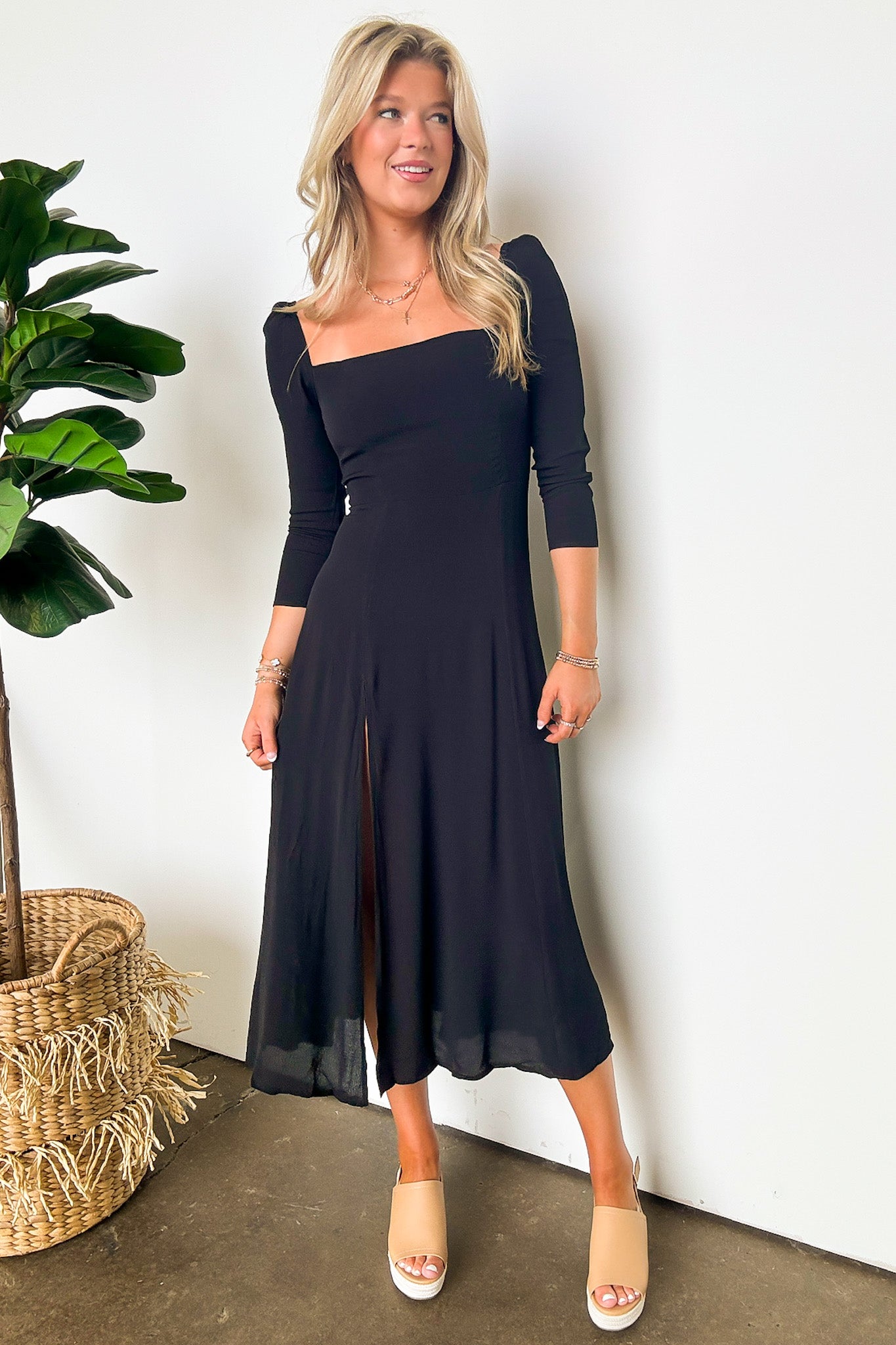  Jenna Side Slit Midi Dress - Madison and Mallory