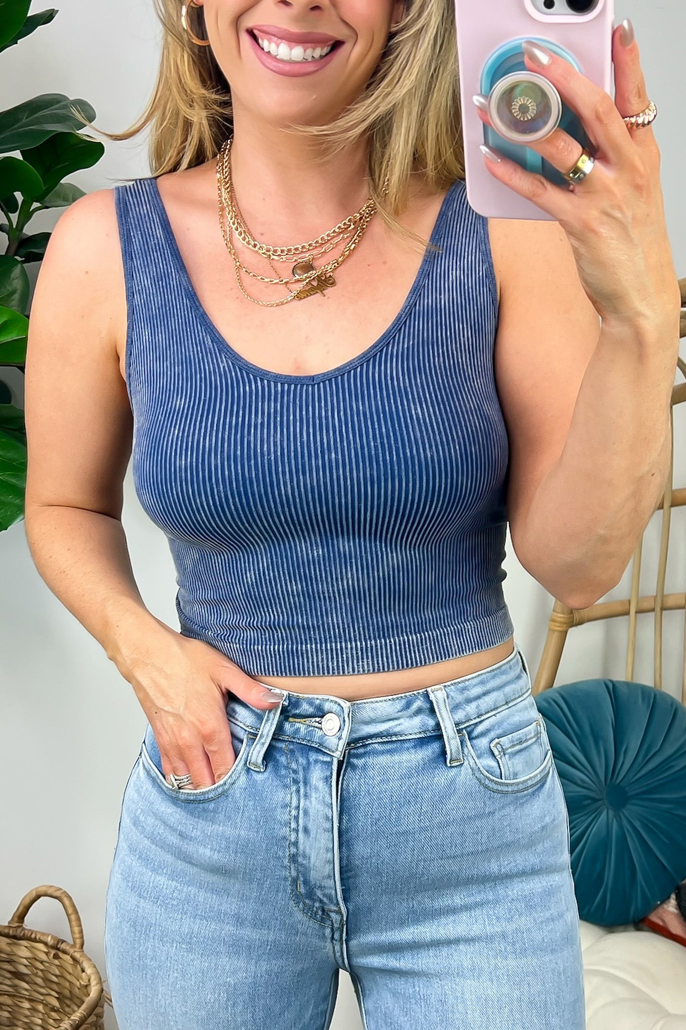 Jenner Mineral Wash Seamless Cropped Bra Tank Top - Madison and Mallory