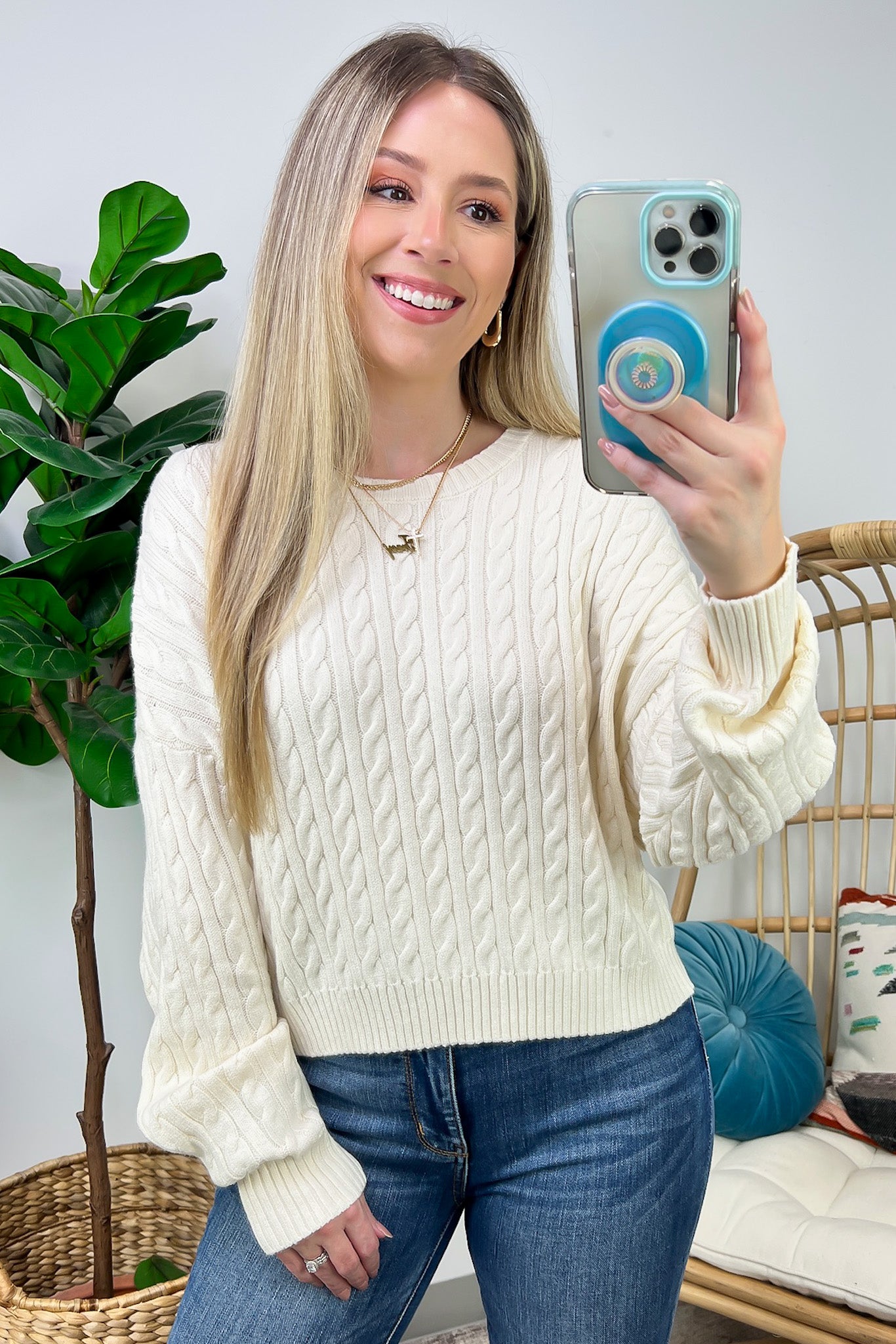  Jesslynn Cable Knit Pullover Crewneck Sweater - Madison and Mallory