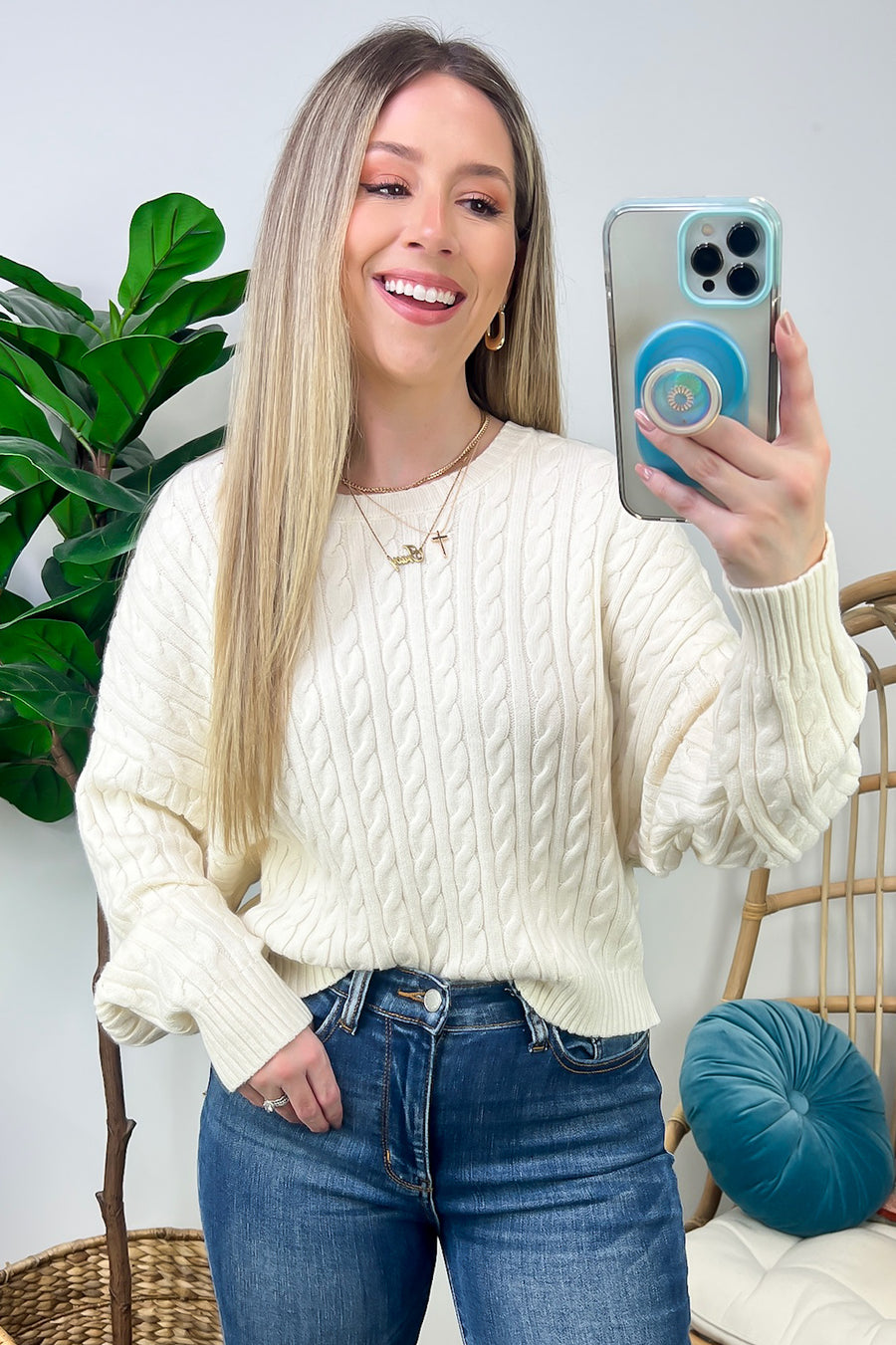 Ivory / S Jesslynn Cable Knit Pullover Crewneck Sweater - Madison and Mallory
