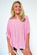Hot Pink / SM JoJo Striped Button Down Relaxed Top - BACK IN STOCK - Madison and Mallory
