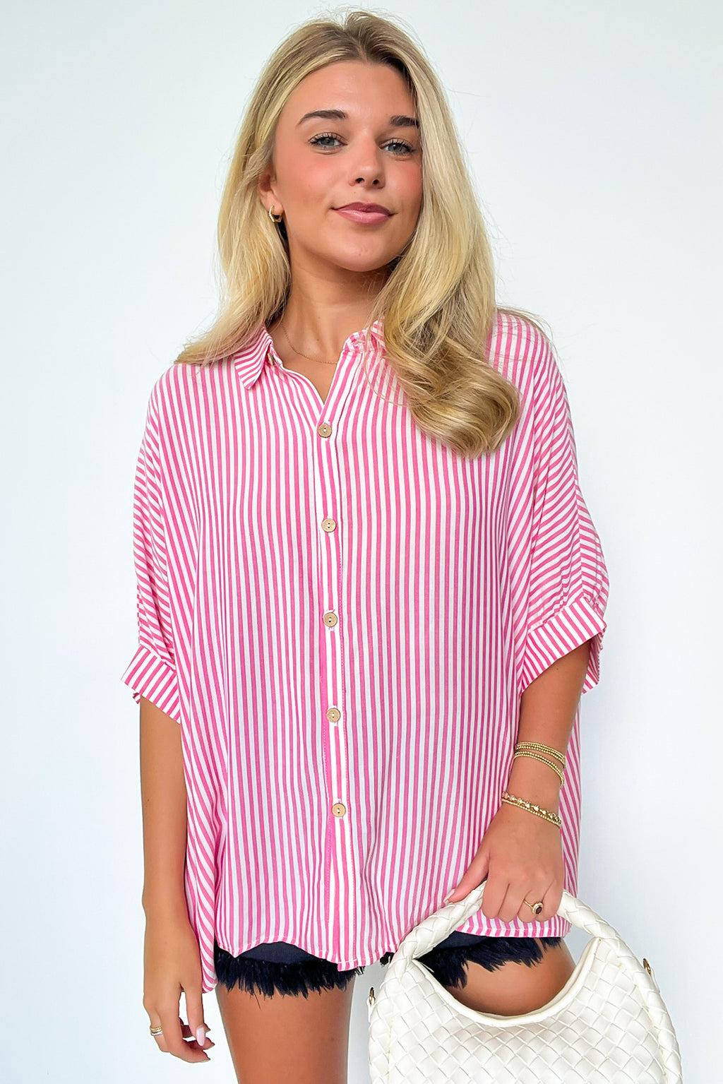 JoJo Striped Button Down Oversized Top - BACK IN STOCK - Madison and Mallory