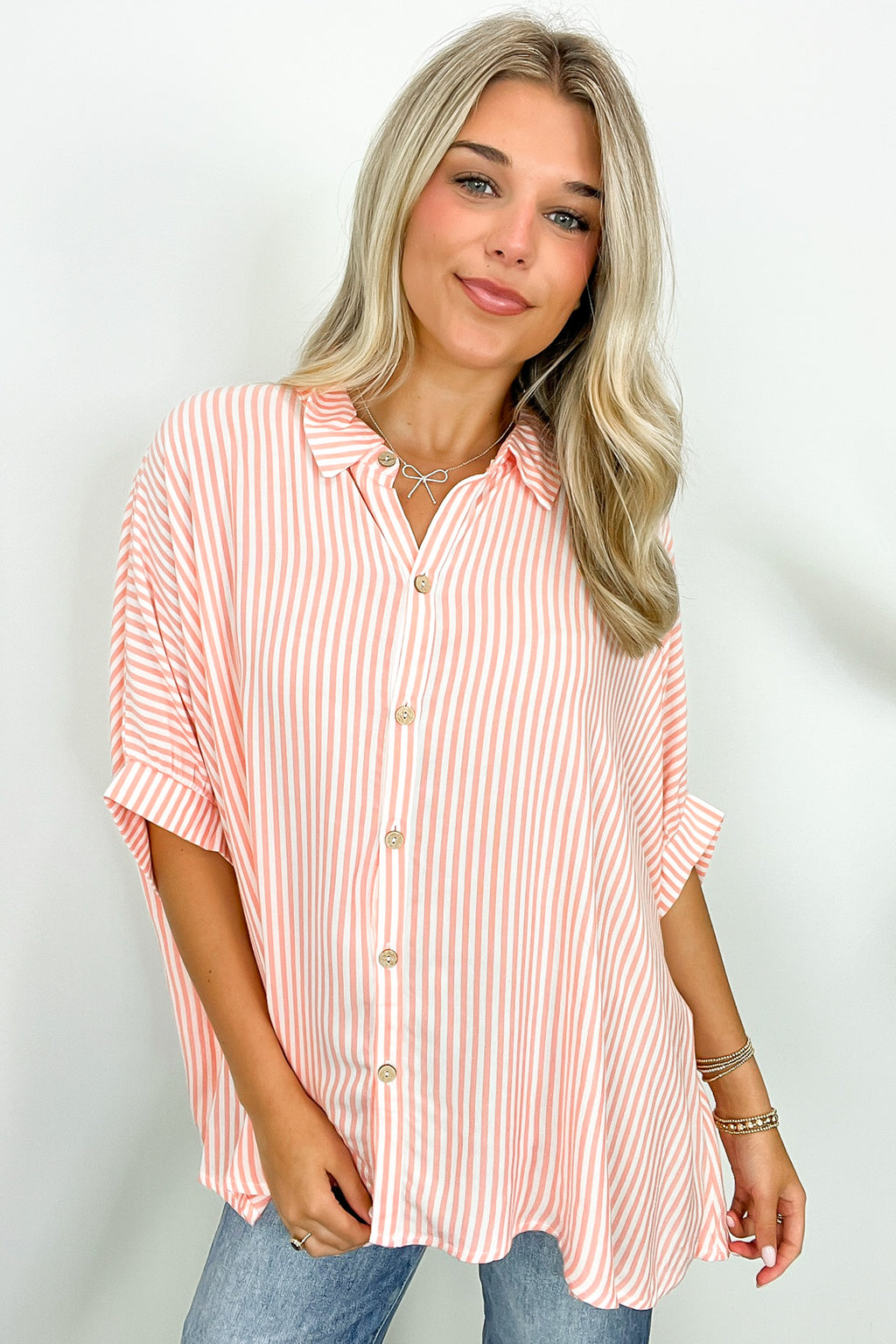JoJo Striped Button Down Oversized Top - BACK IN STOCK - Madison and Mallory