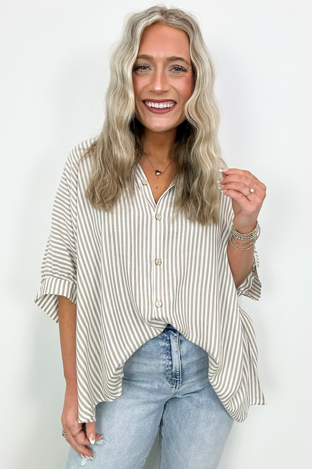  JoJo Striped Button Down Relaxed Top - BACK IN STOCK - Madison and Mallory