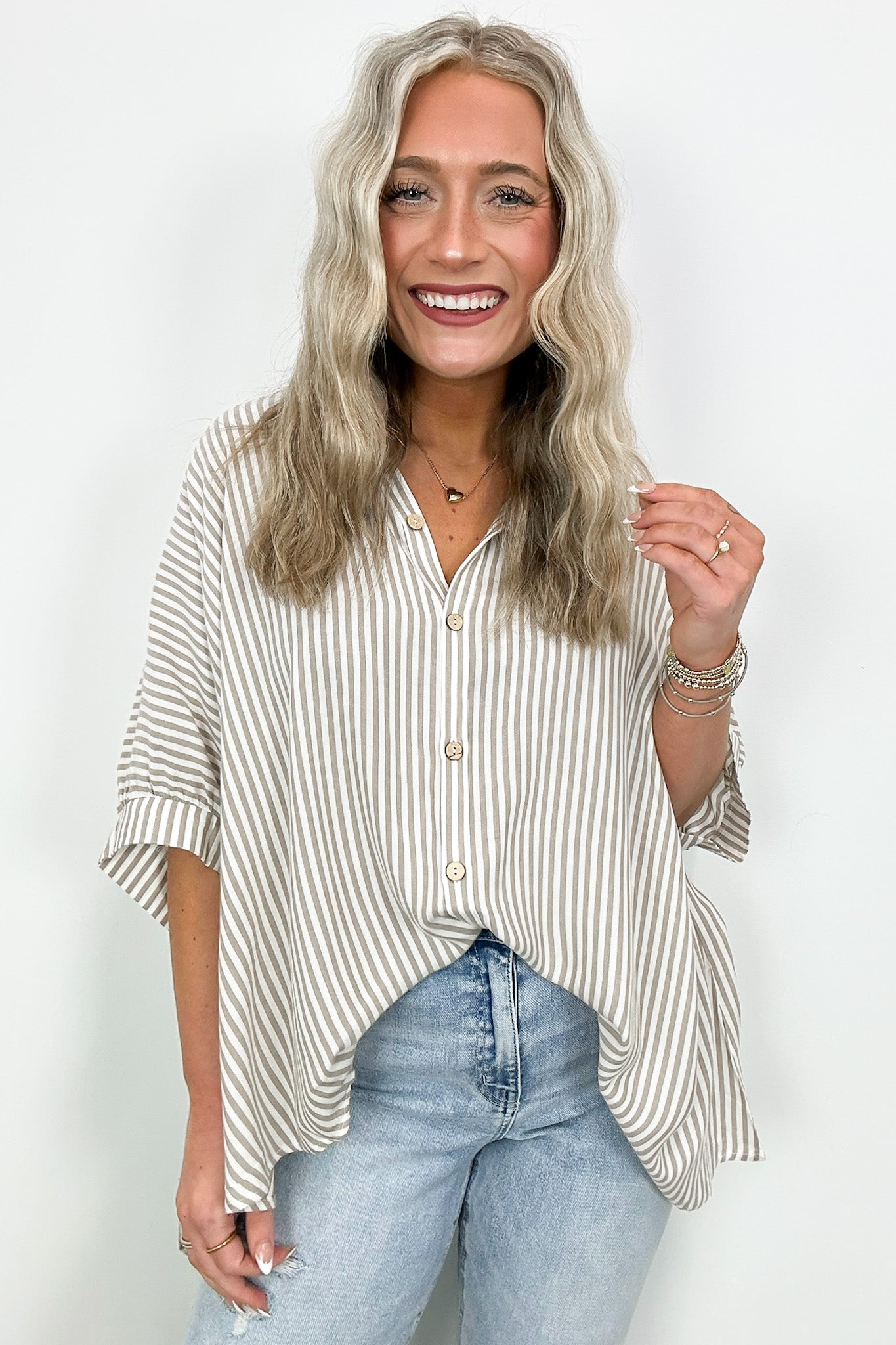  JoJo Striped Button Down Relaxed Top - BACK IN STOCK - Madison and Mallory