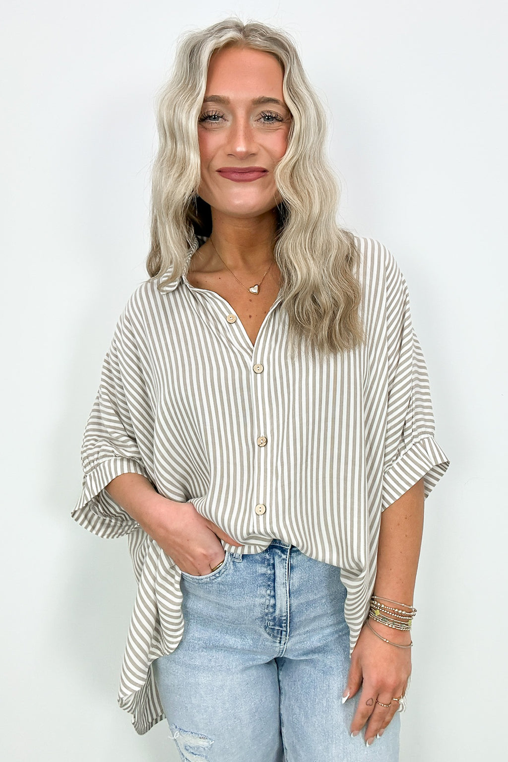  JoJo Striped Button Down Relaxed Top - BACK IN STOCK - Madison and Mallory