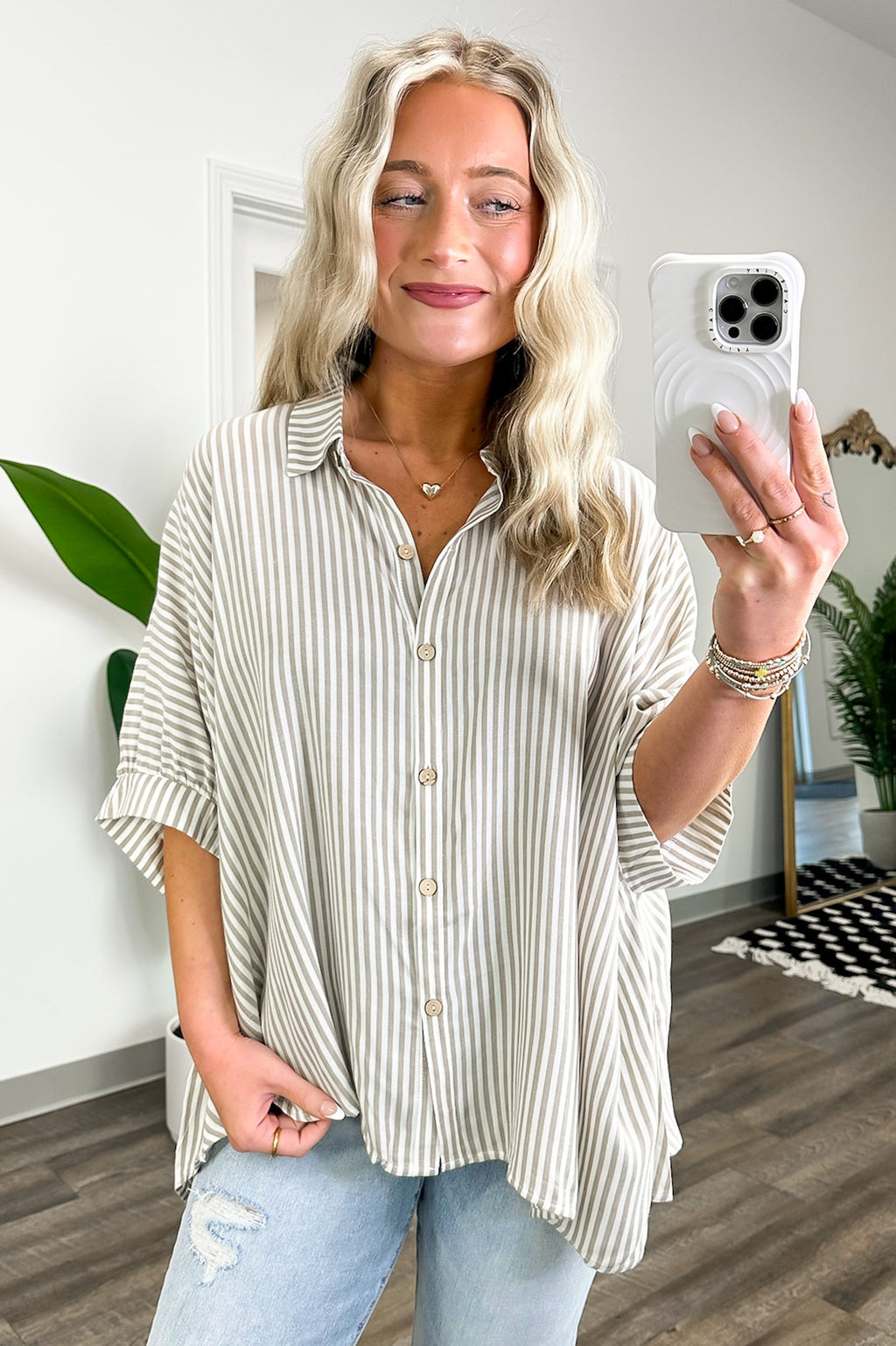  JoJo Striped Button Down Relaxed Top - BACK IN STOCK - Madison and Mallory