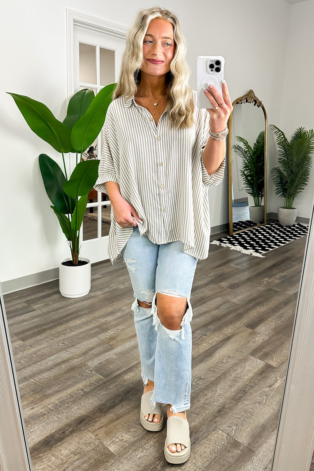  JoJo Striped Button Down Relaxed Top - BACK IN STOCK - Madison and Mallory