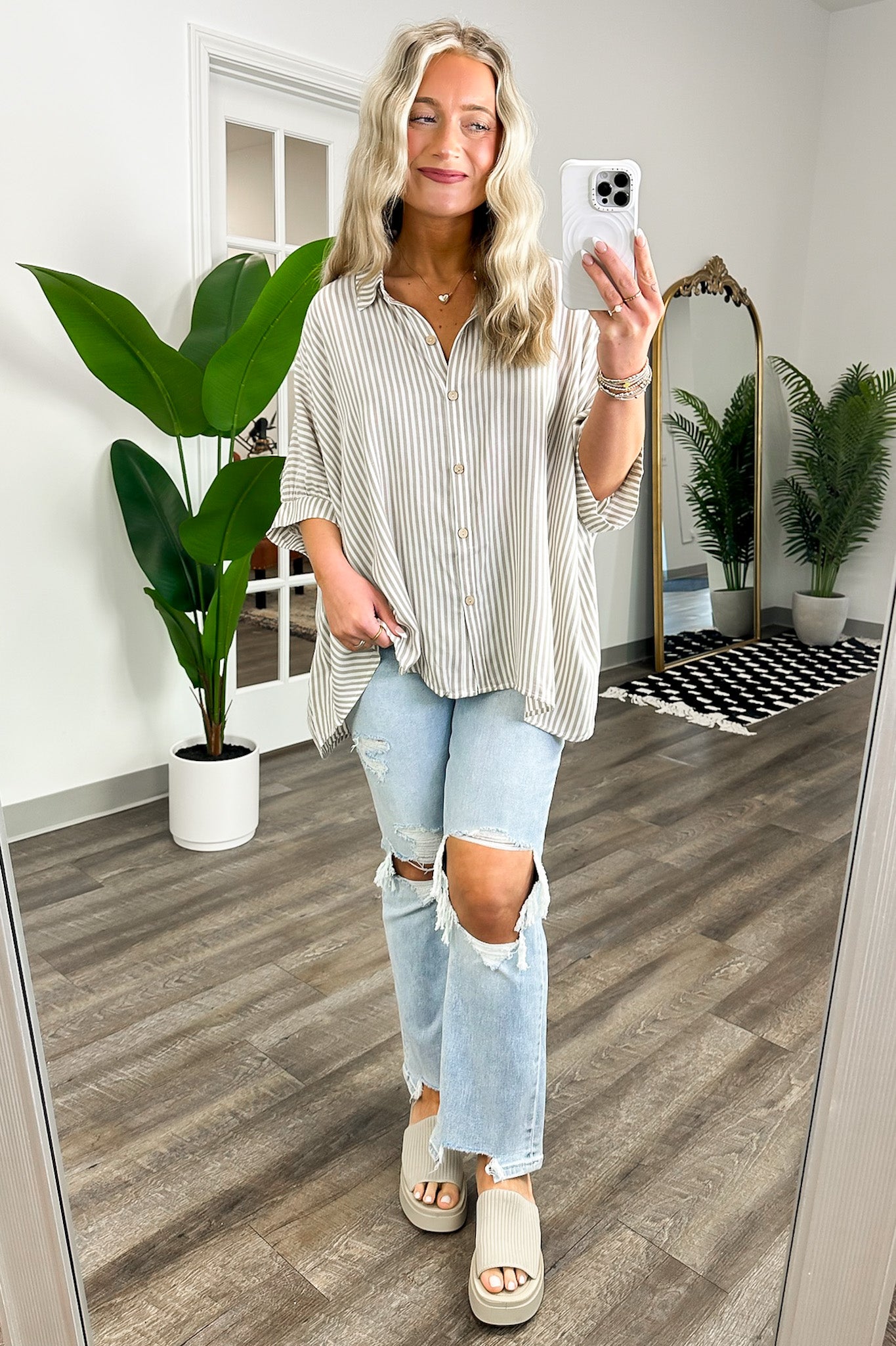  JoJo Striped Button Down Relaxed Top - BACK IN STOCK - Madison and Mallory