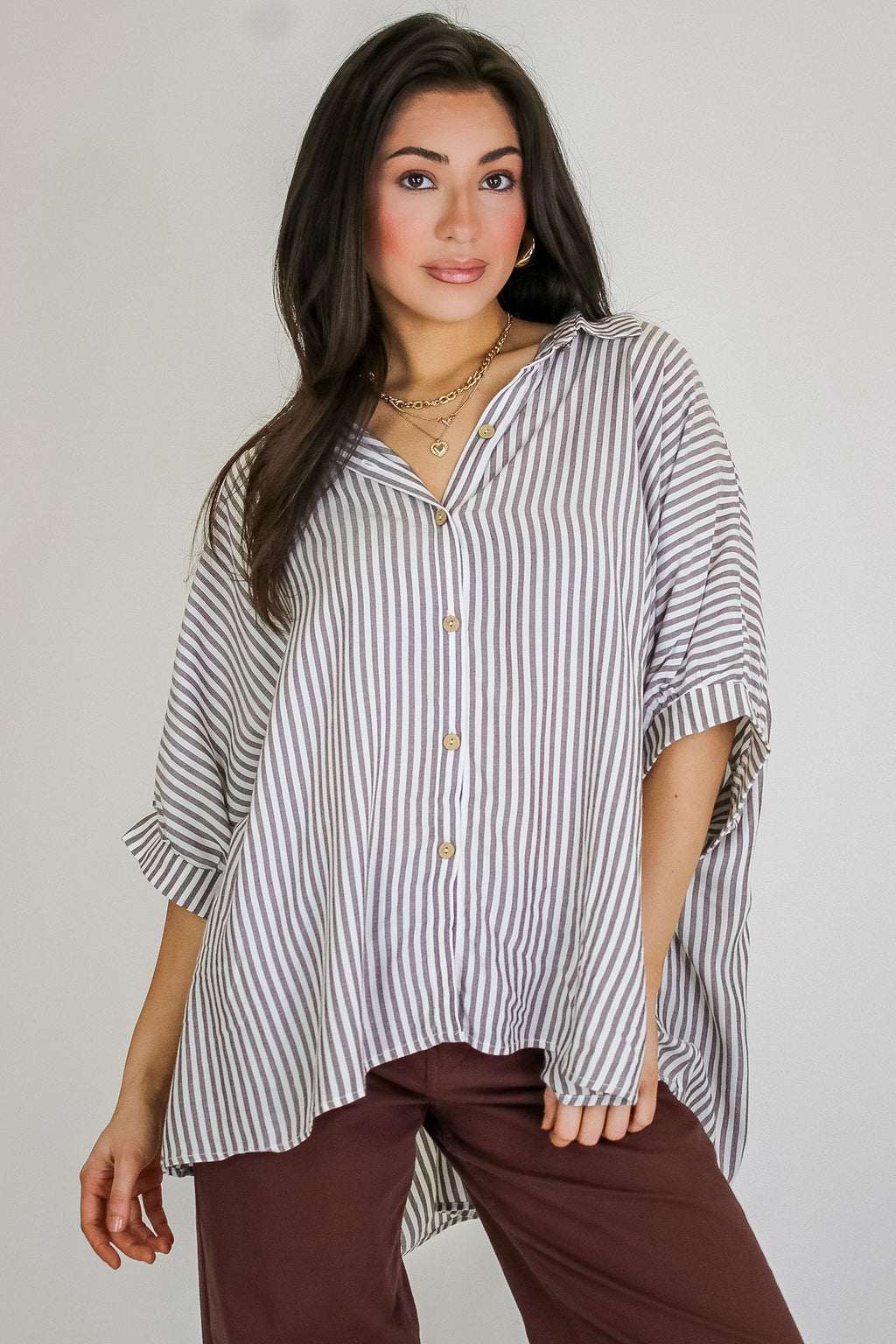 JoJo Striped Button Down Oversized Top