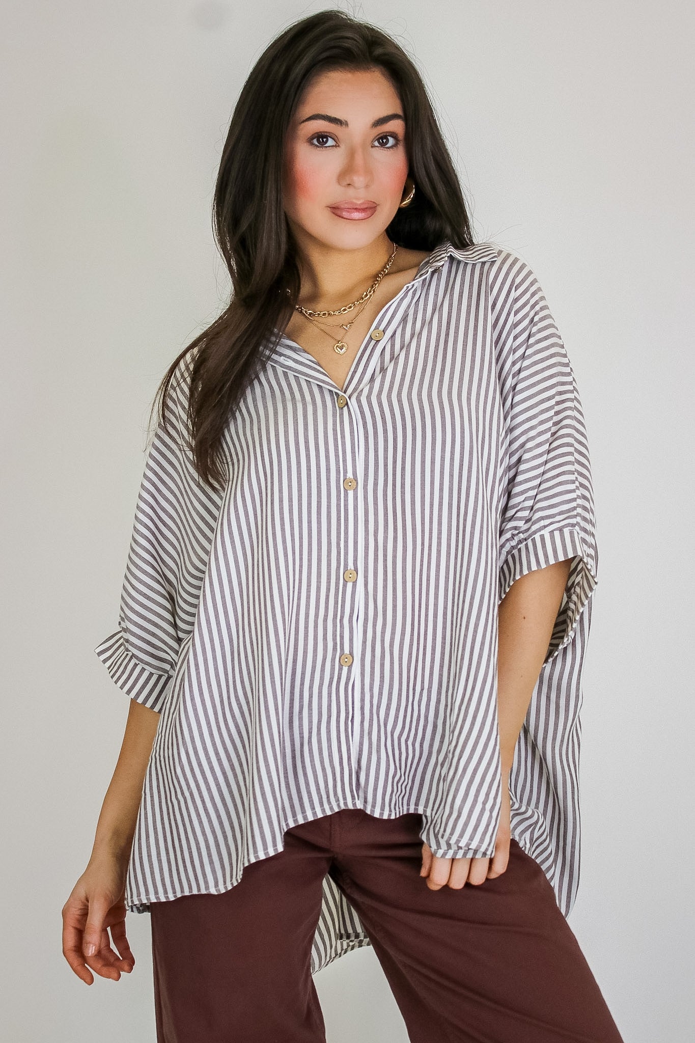 JoJo Striped Button Down Oversized Top
