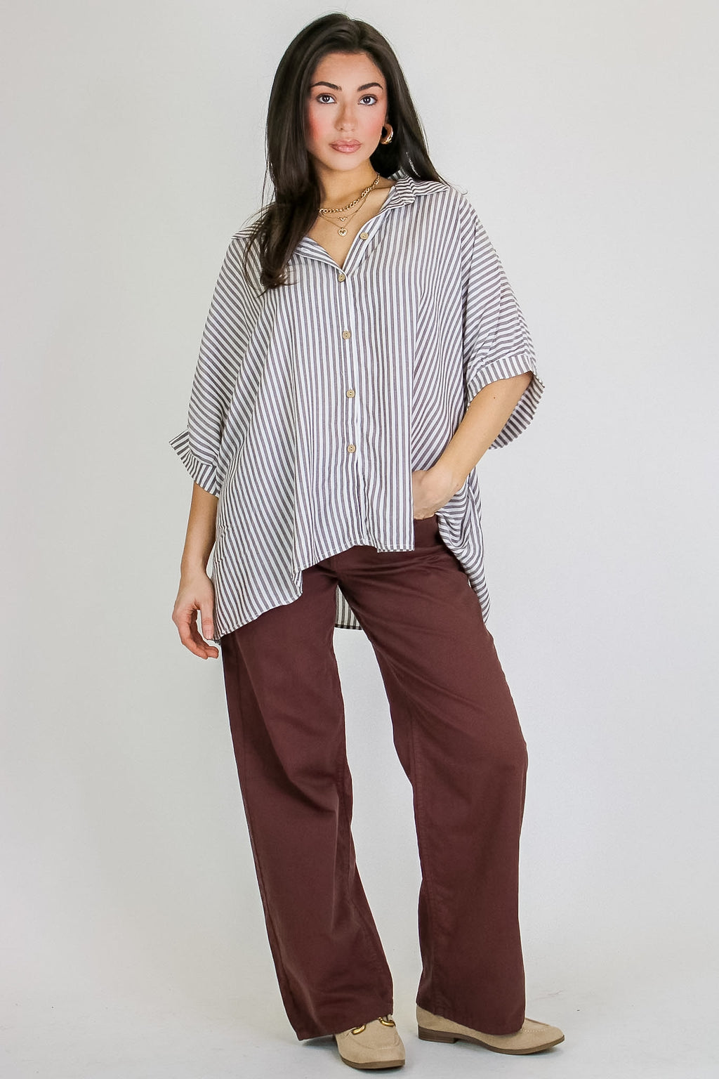 JoJo Striped Button Down Oversized Top